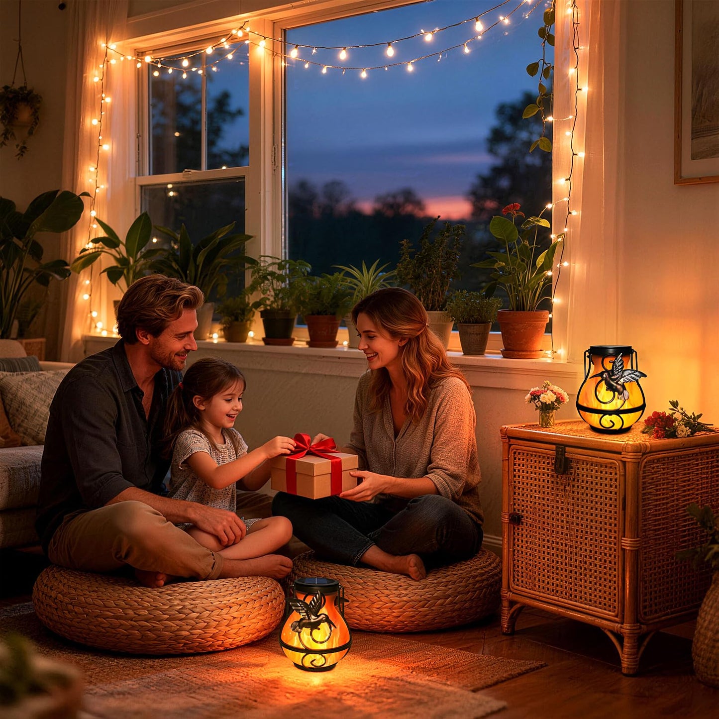 Khaornix 2 Pack Solar Lanterns Outdoor Waterproof Flickering Flame Light Hummingbird Hanging Solar Powered Lantern for Yard Patio Porch Outdoor Garden Decor Women Friend Teachers Appreciation Gifts