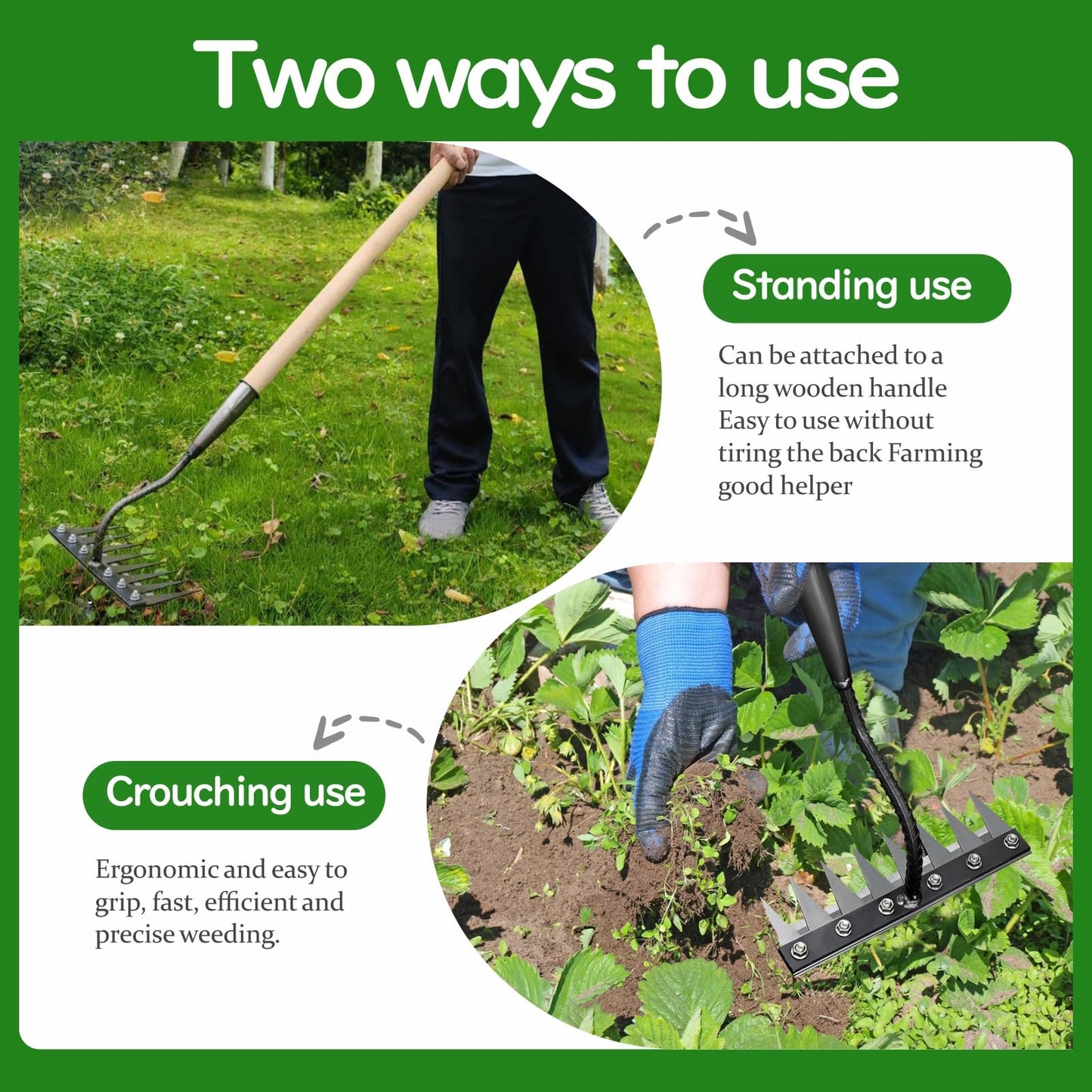 Weed Puller Tool - Iron Weeding Rake for Gardening and Weedings, 2026 Portable Duty Gardening Hand Weed Remover Tool, Upgraded 8 Teeths Garden Weedings Rakes for Lawn, Flower Beds & Soil Aeration