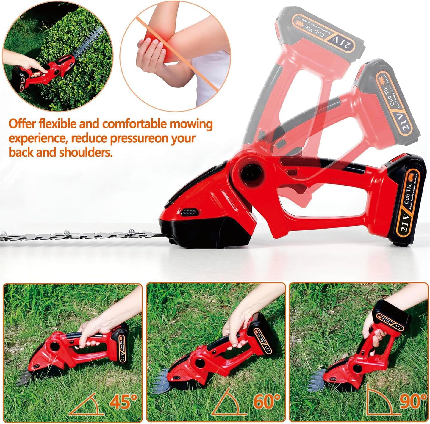 Hedge Trimmer Cordless 2 in 1 Handheld Grass Shears Mini Shrubbery Grass Cutter Electric Brush with Battery and Charger (Mordern)