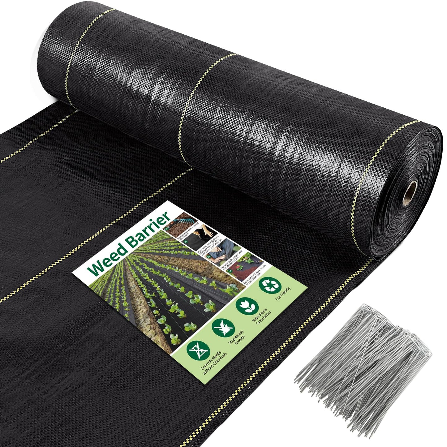 KANAGAWA 3oz Heavy Duty 4ft x 300ft Weed Barrier Fabric Professional Woven Landscape Ground Cover with 90 Landscape Staples, Landscape Fabric Density for Driveway Garden Yard Greenhouse Gardening