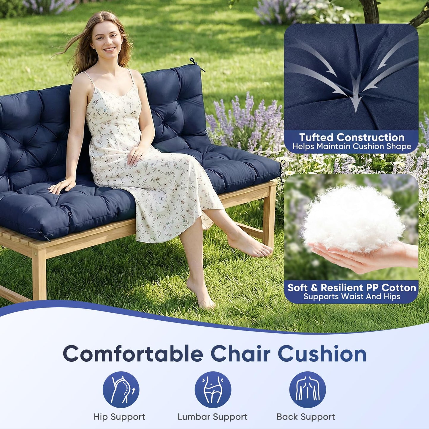Porch Swing Cushions 60 Inch Waterproof,2 3-Seater Replacement for Outdoor Furniture with Backrest and Straps, Thick 4" Swing Seat Bench Cushion for Loveseat Glider Bench Patio Lawn Backyard