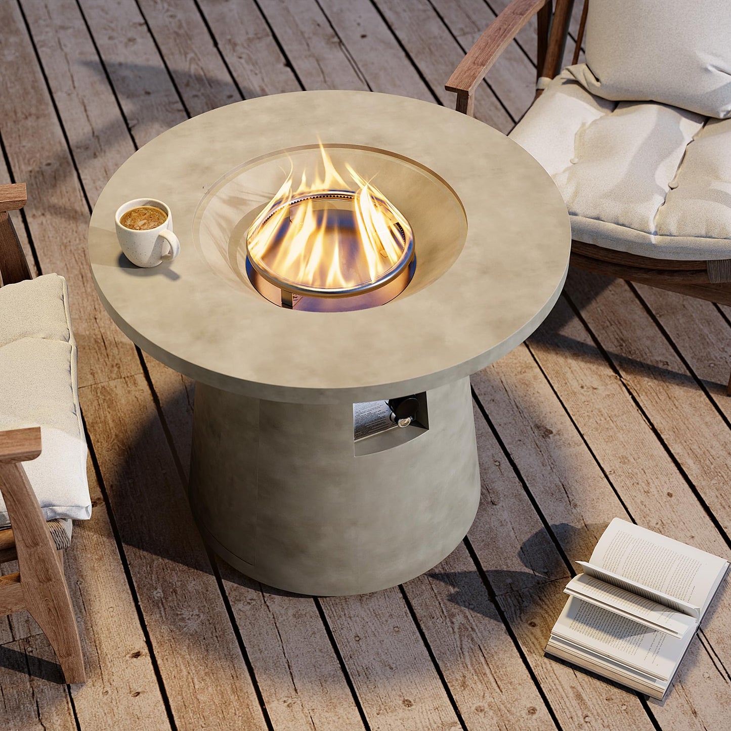 HOMPUS 31 Inch Round Patio Propane Fire Table, 40000 BTU Smokeless Outdoor Fire Pit, Patio Concrete Firepit with Rain Cover for Garden, Deck, Backyard