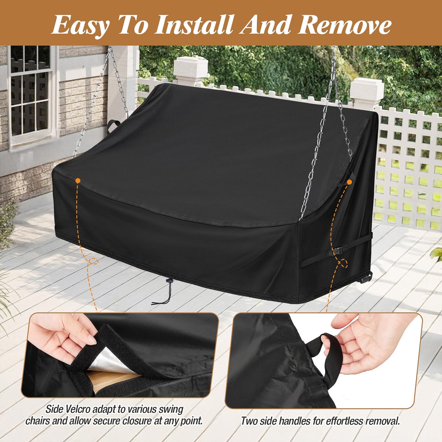 Kasla Porch Swing Seat Cover, Waterproof Swing Covers for Outdoor Patio Swings & Garden Hammock Glider & Hanging Swing Bench (62x26x15/21in)