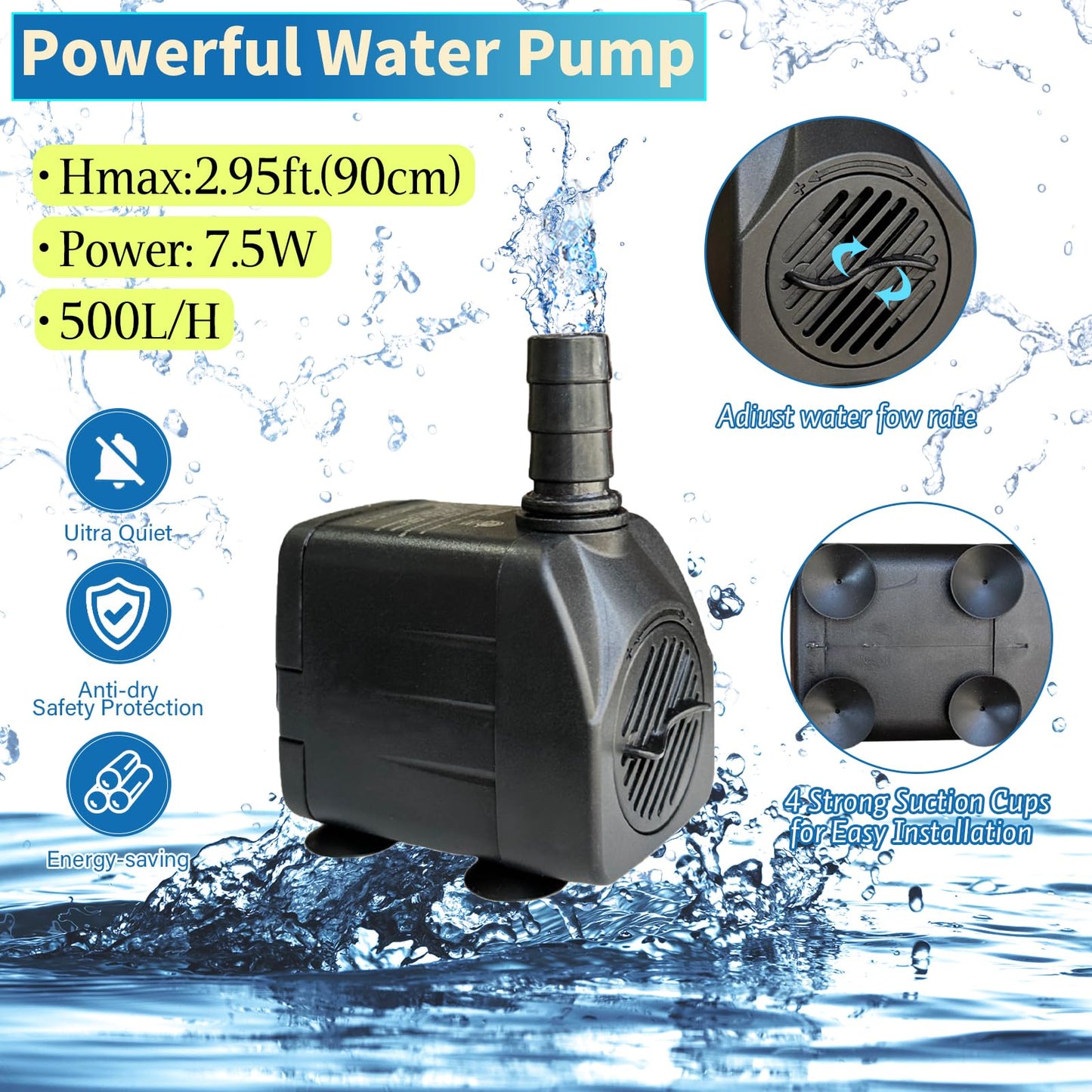 TIANCENTRAL H Electric Bird Bath Fountain Pump with Natural Rock Design, Continuous Water Bubbler (Not Solar) 7.5W Adjustable Submersible Pump with 6FT Anti-Bite Cord for Outdoor Garden & Patio Decor