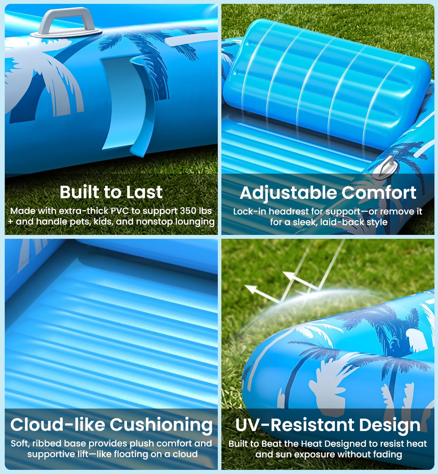 Inflatable Tanning Pool Lounger Float with Sprinkler, X-Large Pool Floats with Auto Spray Cooling, 6 in 1 Sunbathing Lounge Floatie Raft Toys, Blow Up Pool Tanning Bed for Adults Kids Gifts