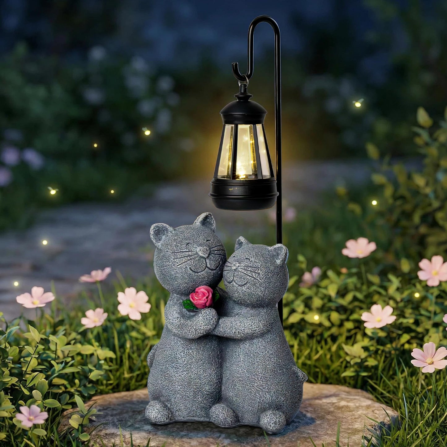 twinbling Outdoor Cat Garden Statues with Solar Lantern, Solar Lantern Cat Figurines Decor for Yard, Lawn, Porch & Patio, Unique Housewarming/Birthday Gifts for Women