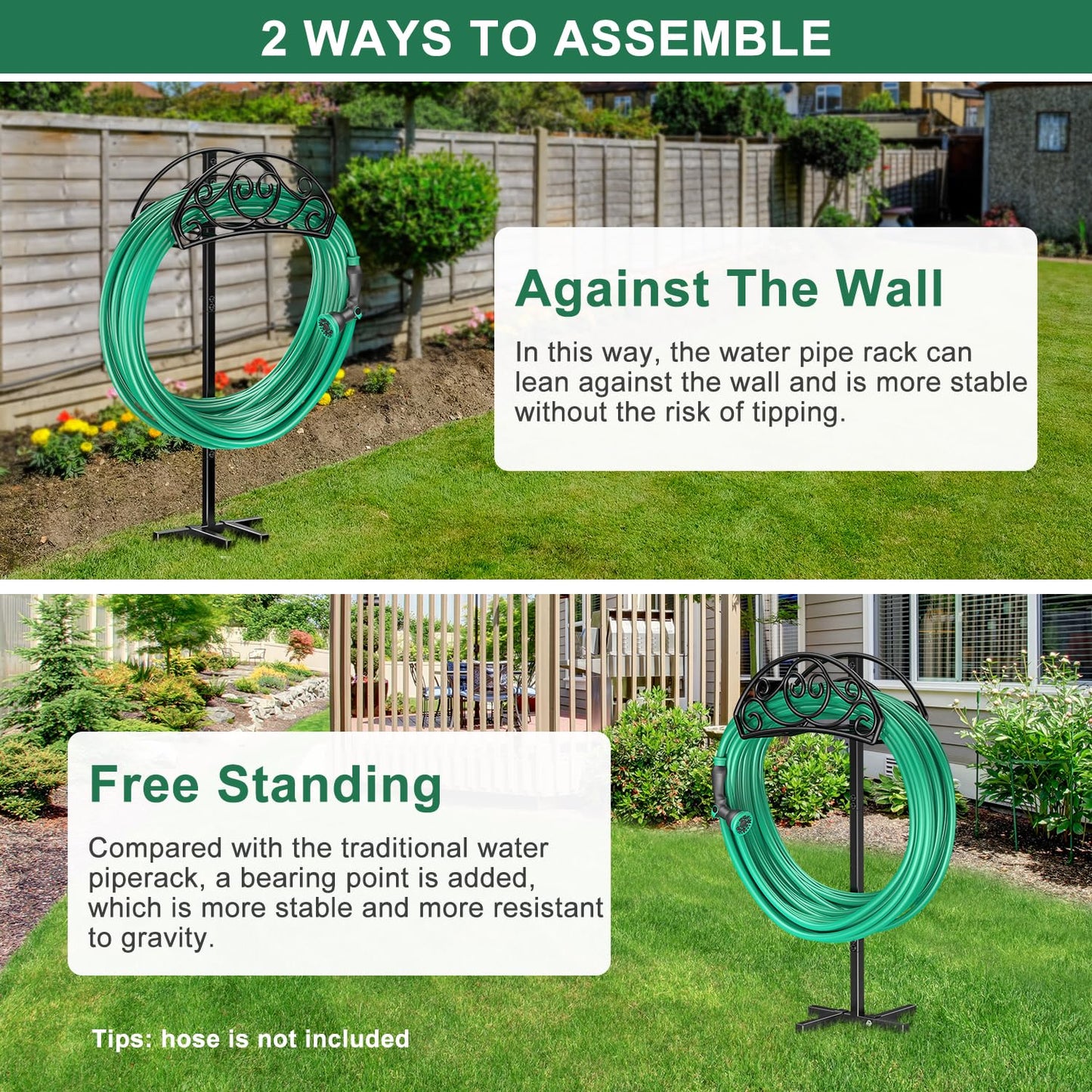 Sunvigor Garden Hose Holder Detachable Water Hose Holder, Thicker Metal Hose Stand Storage Rack, Freestanding Hose Storage for Outdoor, Yard, Lawn