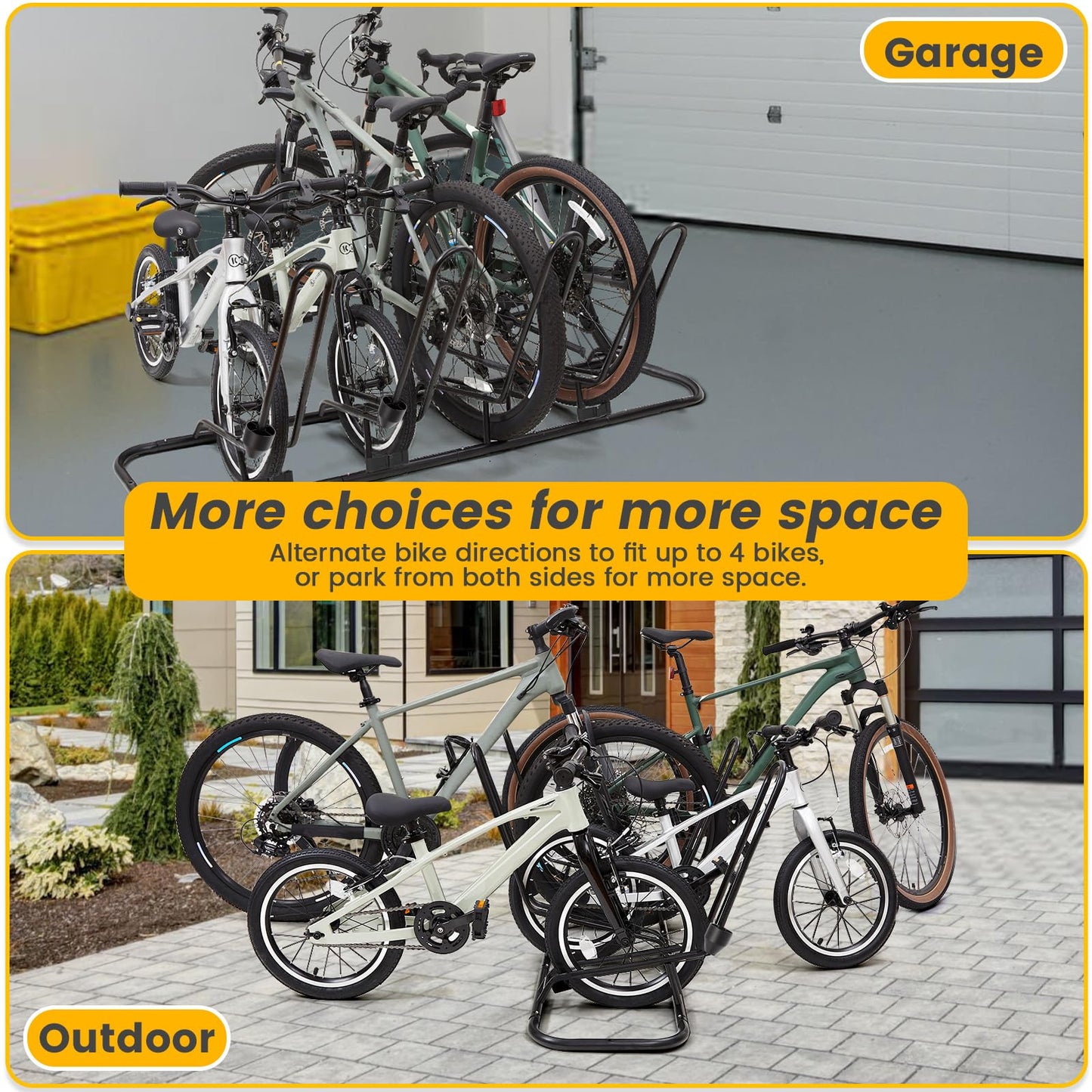 Kingarage 4 Floor Bike Rack, Safeguard Disc Brakes & Derailleurs Design, Waterproof Bicycle Stand Indoor/Outdoor/Garage Use, Fits 12"-29" Tires, Upgraded 0.63" Steel Tubes for Stability