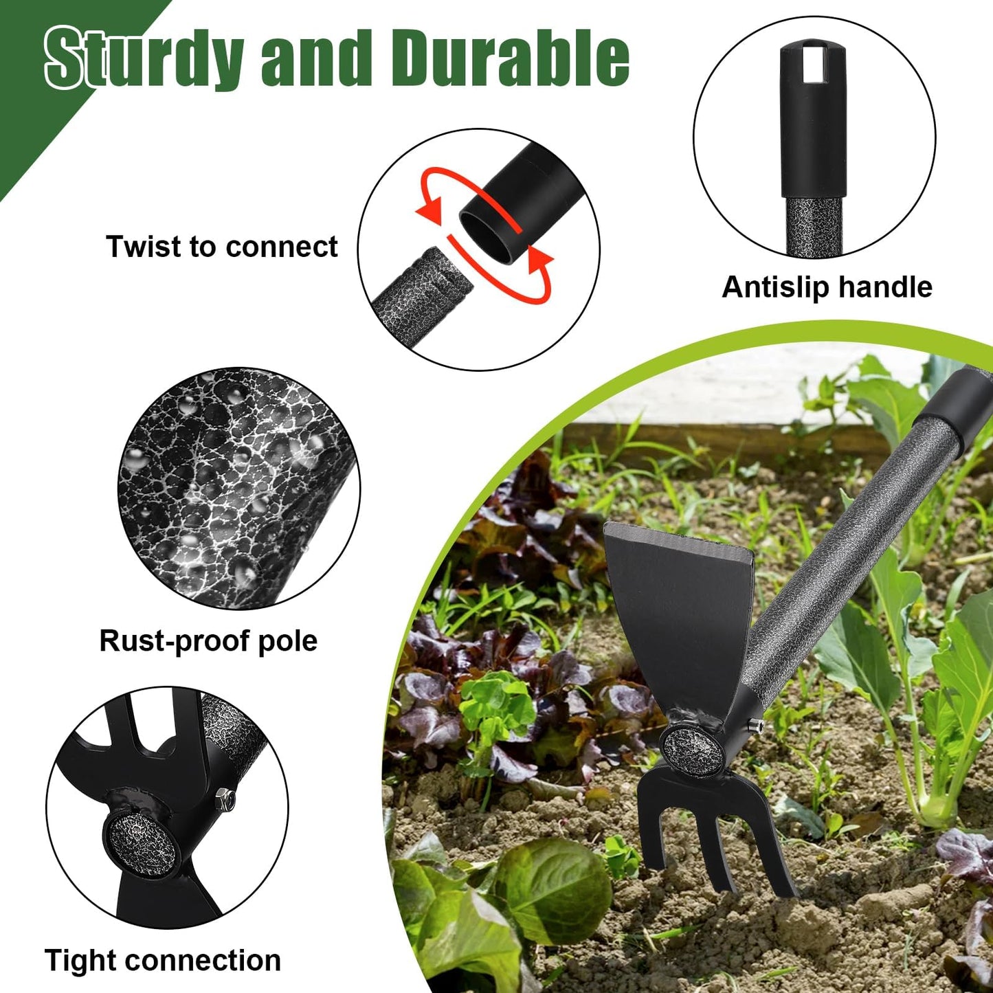 UIABOPZ Hoe Garden Tool, 45 Inch Garden Hoe Adjustable Long Handle, 2 in 1 Garden Hoe for Weeding, Stainless Steel Weeder Tool for Yard Long Handle, Gardening Hoe for Planting, Lossening, Digging