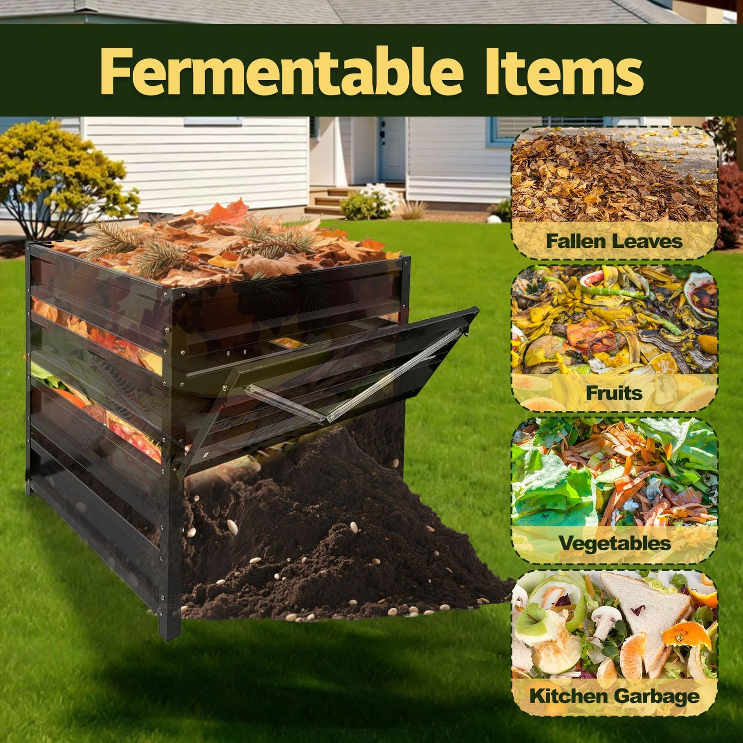 Compost Bin Outdoor - 170 Gallon Metal Wire Mesh Compost Bins with Rust-Proof Coating, Compost Bin for Yard Waste, Leaves & Kitchen Scraps, 31.5(L)*31.5(W)*39.4(H) inch