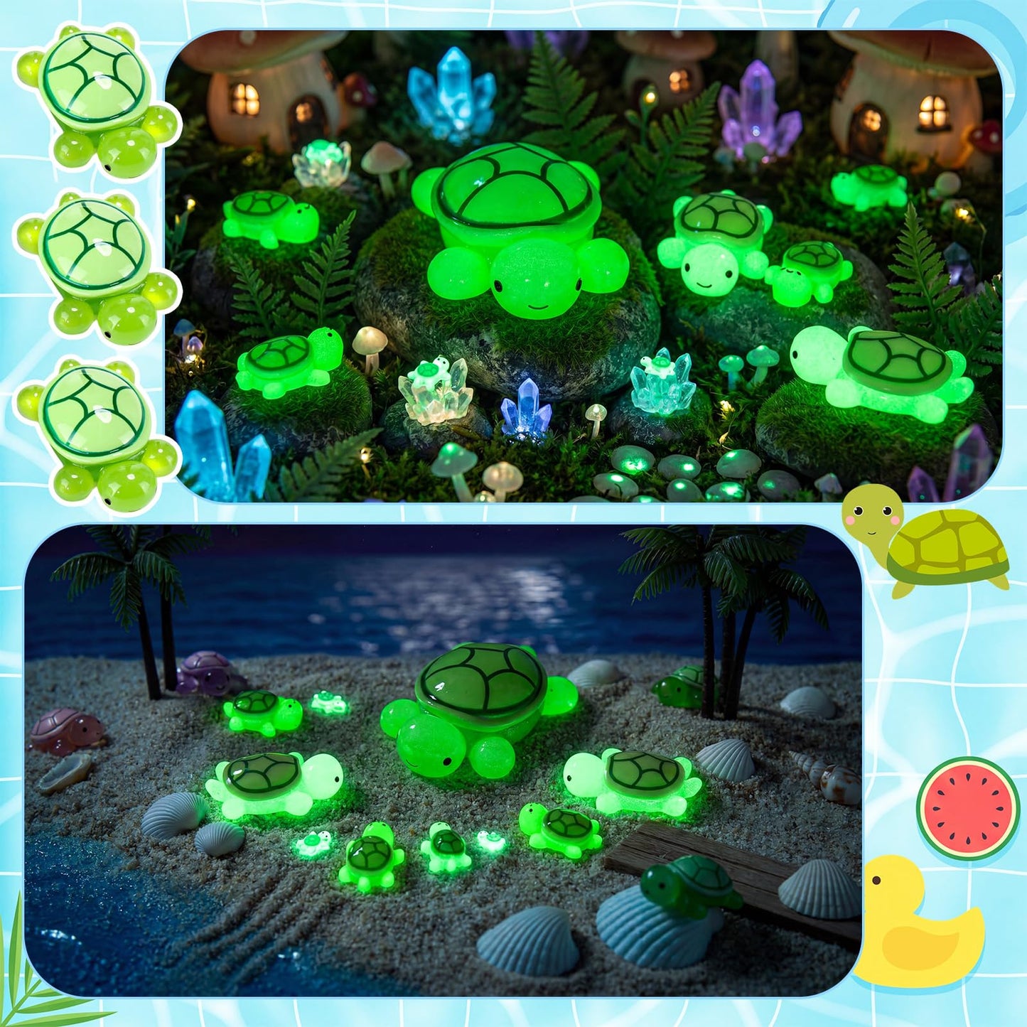 Nimbus Verse 36 Pcs Green Glow in the Dark Mini Resin Turtles Figurines 3D Luminous Animals with 1 Jumbo Resin Turtles for Fish Tank Garden Accessories DIY Miniature Dollhouse Landscape Party Decor