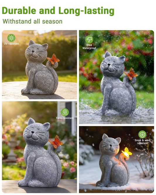 Nacome Cat Outdoor Statues for Garden: Outside Decor with Butterfly Clearance for Yard Art Lawn Ornaments Porch Patio Balcony Home House - Gifts for Mom Grandma Women