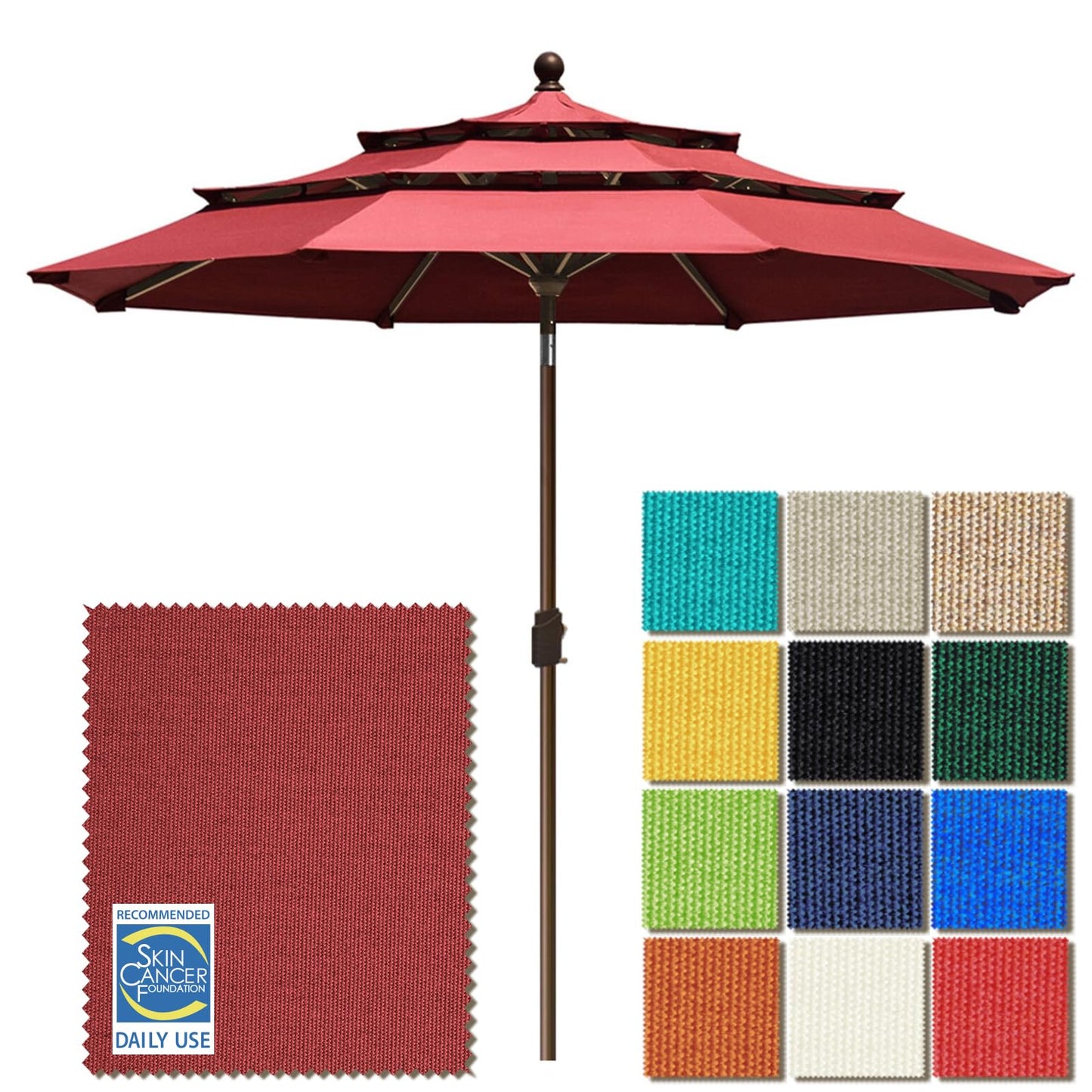 EliteShade USA 10-Year-Non-Fading 9ft 3-Tier Market Patio Umbrella, Commercial Grade Outdoor Table Umbrella with Crank Open, Windproof & UPF 50+ UV Protection, Heavy Duty Ventilation for Garden, Deck, Pool, Backyard, Beach & Bistro, Burgundy