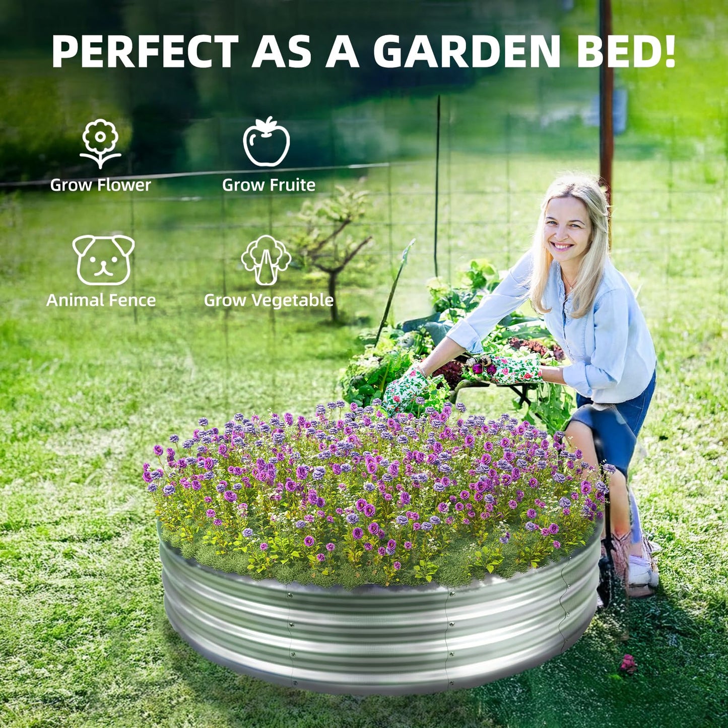 48 Inch Fire Pit Ring for Outside, 4FT Diameter Wood Burning Fire Ring, Large Round Galvanized Steel Fire Pit, Metal Outdoor Fireplace for Backyard, Patio, Camping, Bonfire (Silver)