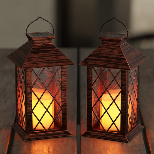 JOHUNT Solar Lanterns Outdoor, Waterproof Garden Hanging Lanterns,13" Outdoor Decorative Lantern with LED Flickering Flameless Candles, Vintage Lantern for Porch, Yard,Patio Decor