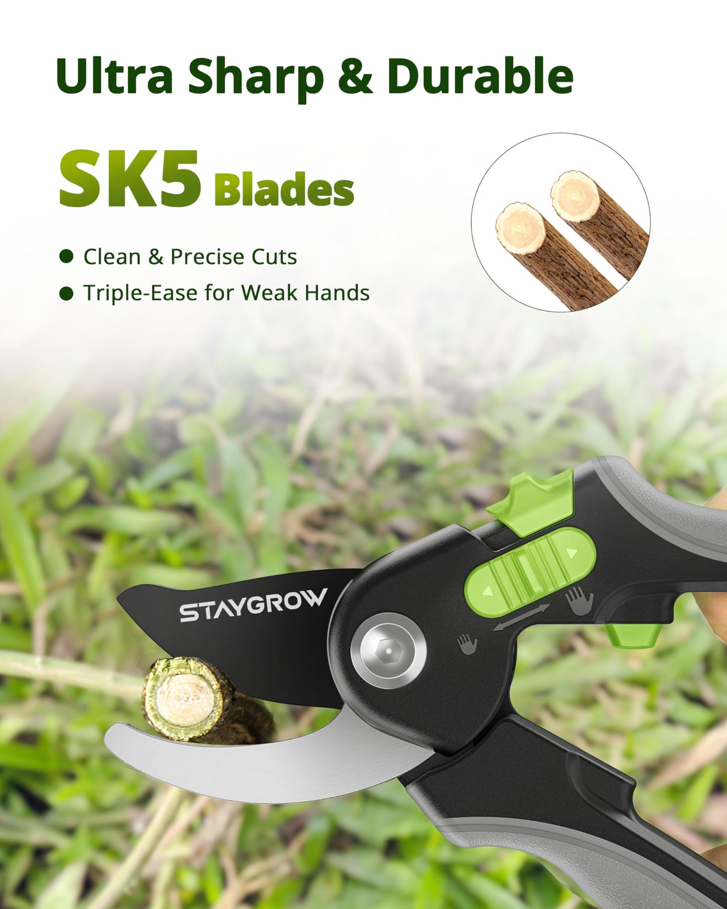STAYGROW Pruning Shears for Gardening,8.5" SK5 Garden Shears Cuts 10000+ Times Staying Sharp, Garden Scissors with One-handed Unlocking&Adjustable Handle, Garden Clippers Gardening Tools for Men Women