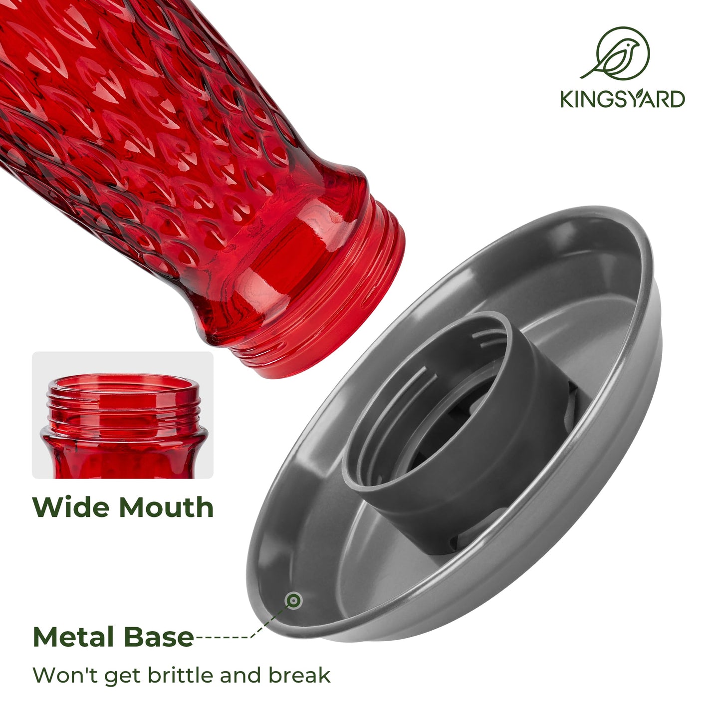 Kingsyard Bird Water Feeder for Outside, 24 Ounce, Glass Bird Water Dispenser with Metal Hanging for Garden Yard Outside Decoration, Red Gradient