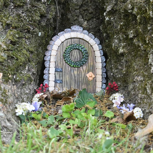 MUAMAX Garden Fairy Door Accessories Mystical Door for Tree Trunk Decor Gnome Home Doors Magical Doors for Fairy Wall Indoor Outdoor Decoration (Brown)