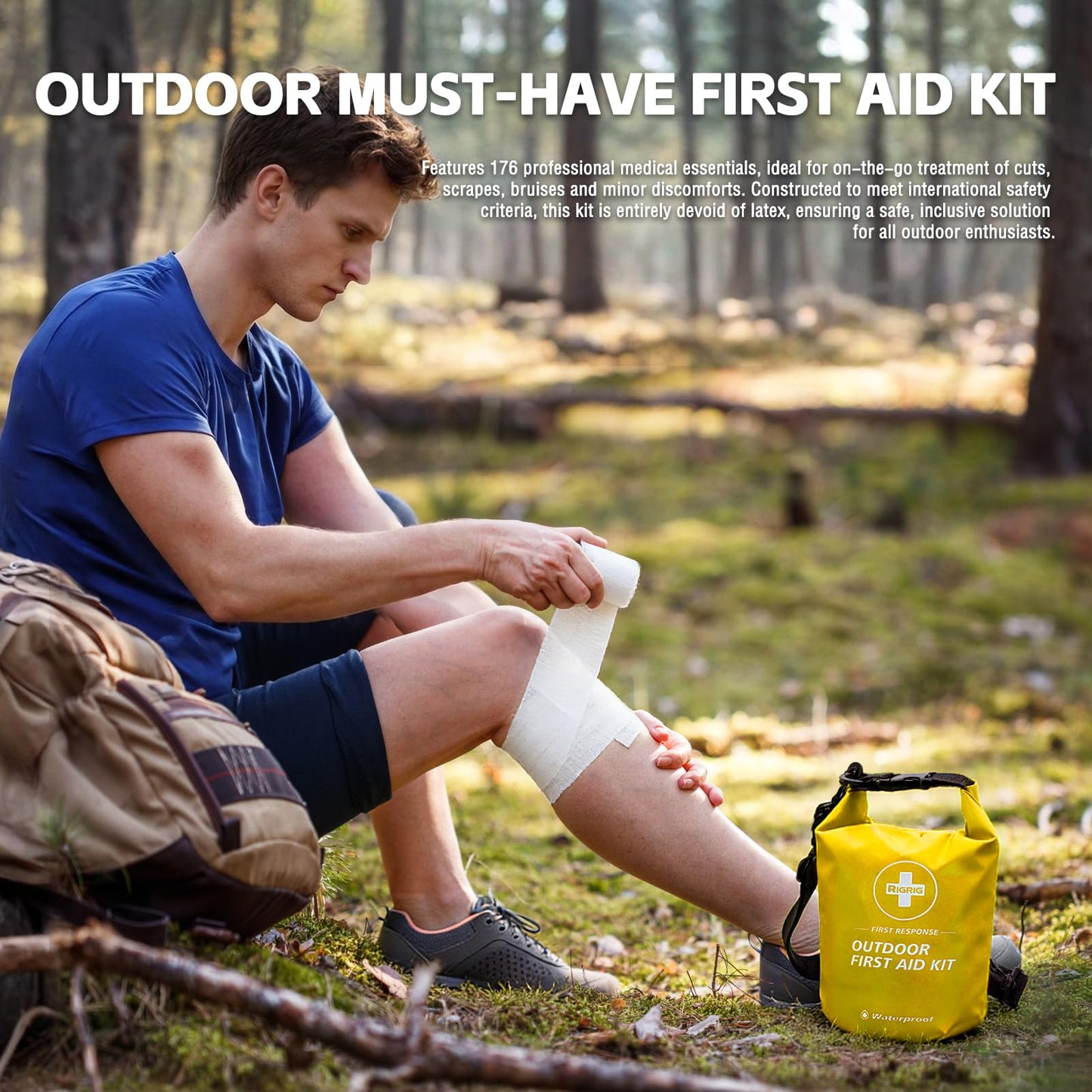 RIGRIG Waterproof First Aid Kit 186 Pcs Survival Gear, Portable Small Boat Dry Bag Bug Out Bags, Emergencies Medical Kit Ideal for Boating, Fishing, Hiking, Camping, Kayaking (Yellow)