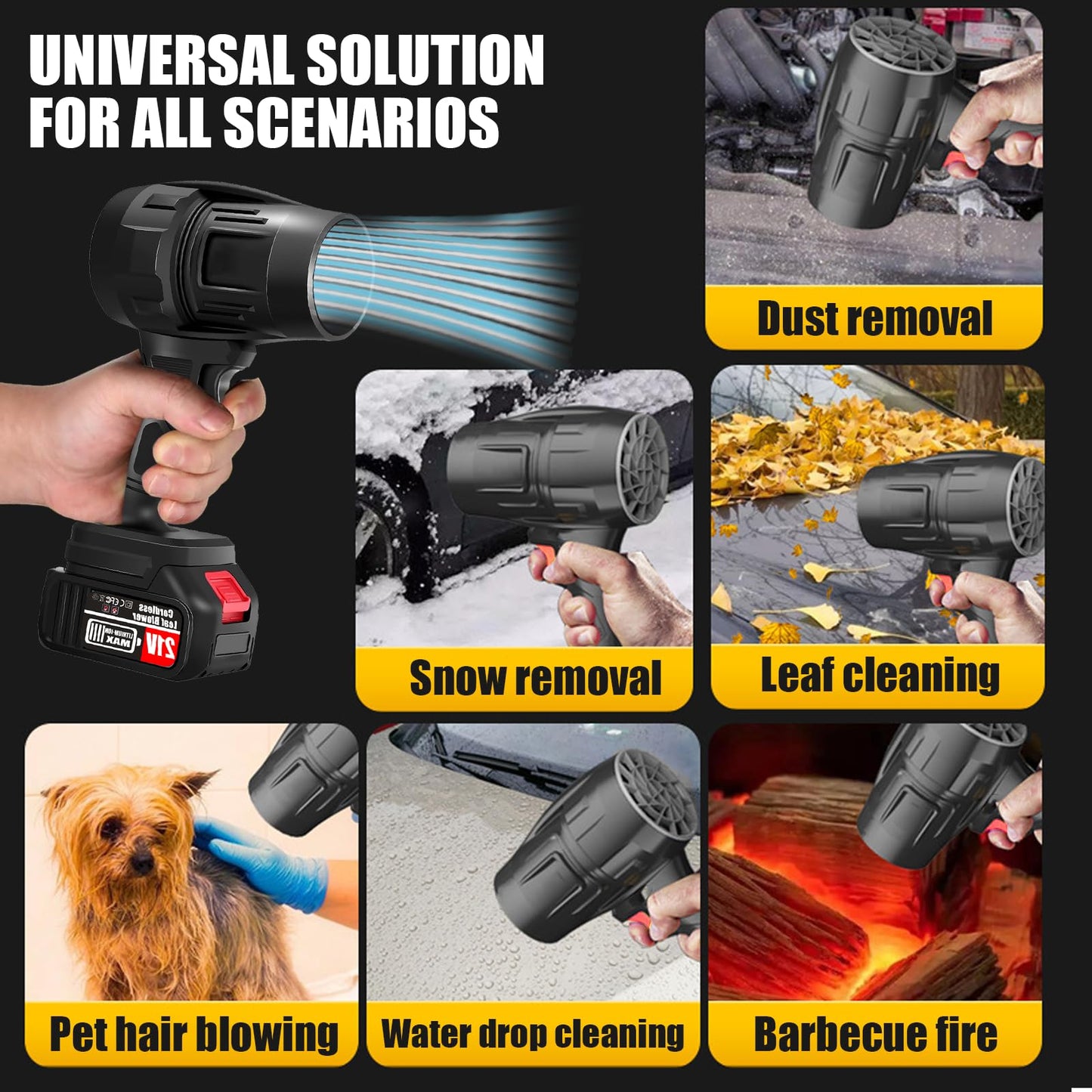Cordless Leaf Blower with 2 x 4.0Ah Battery and Charger, 600,000 RPM Turbo Air Jet Blower, Lightweight Handheld Blower with Adjustable Speed for Patio Cleaning, Lawn Care, Car, Blowing Leaves and Dust