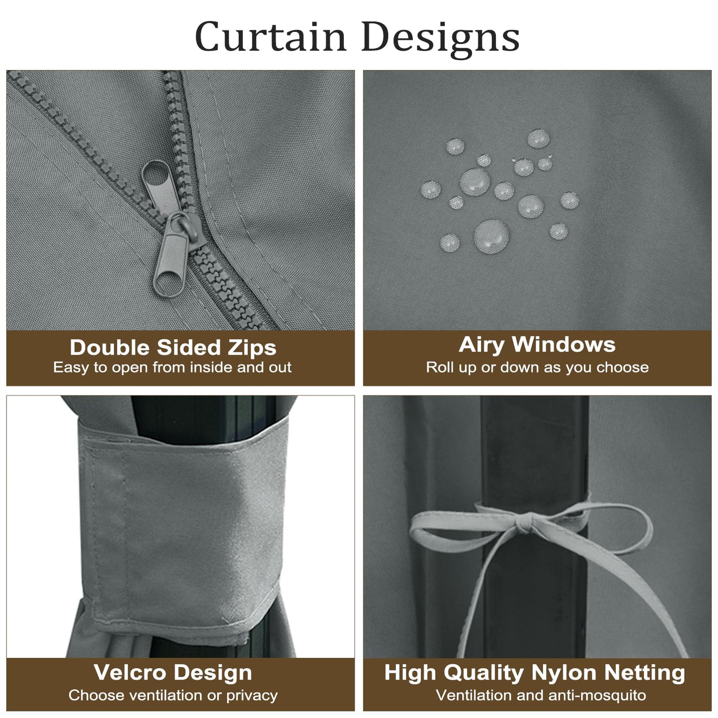 Bstge 10'x12' Gazebo Curtains Outdoor Waterproof, 4-Panels Sidewalls with Zipper, Universal Replacement for Patio Privacy Screen(Only Curtains)