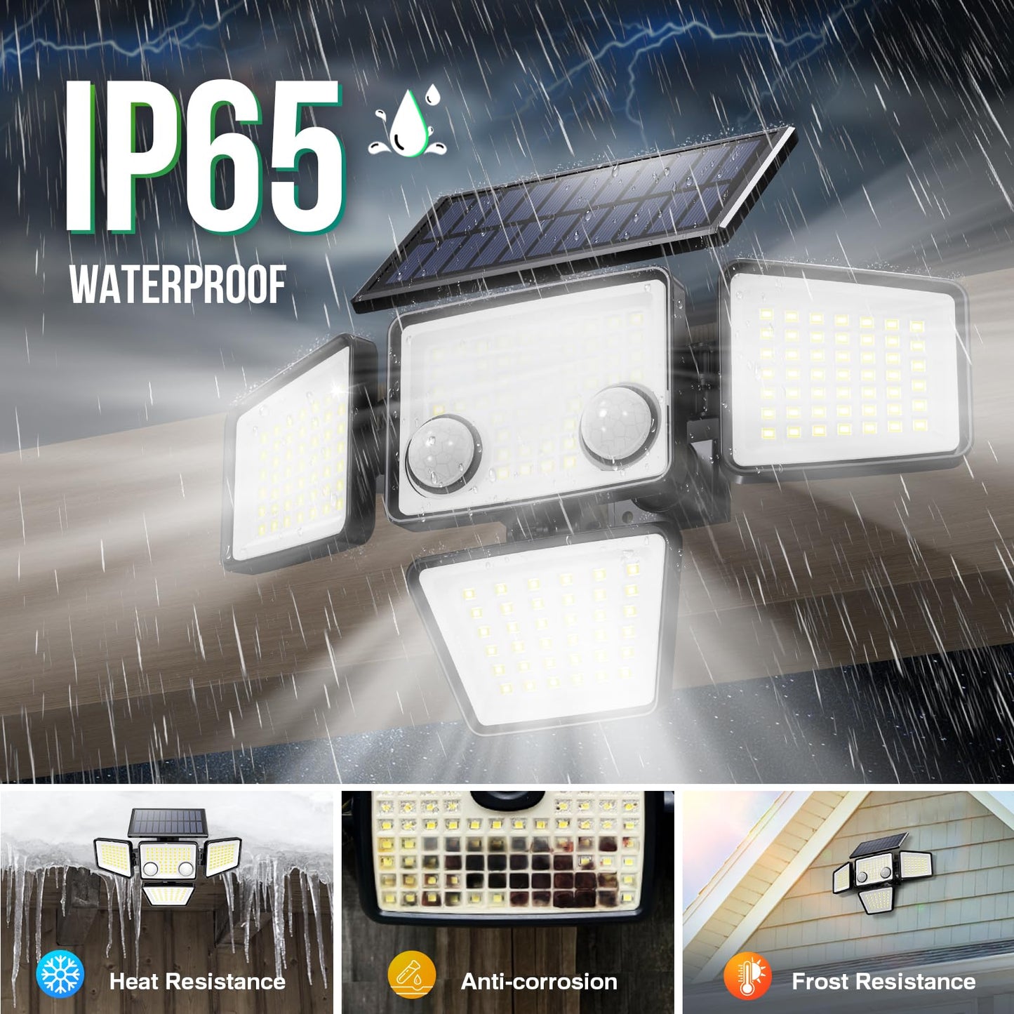 LYWALT Solar Outdoor Lights - 3000LM 188 LED Motion Sensor Outdoor Lights, 4 Heads Security Light,IP65 Waterproof, Easy Install,270°Wide Angle Flood Wall Light with 3 Modes for Backyard Yard (2 Pack)
