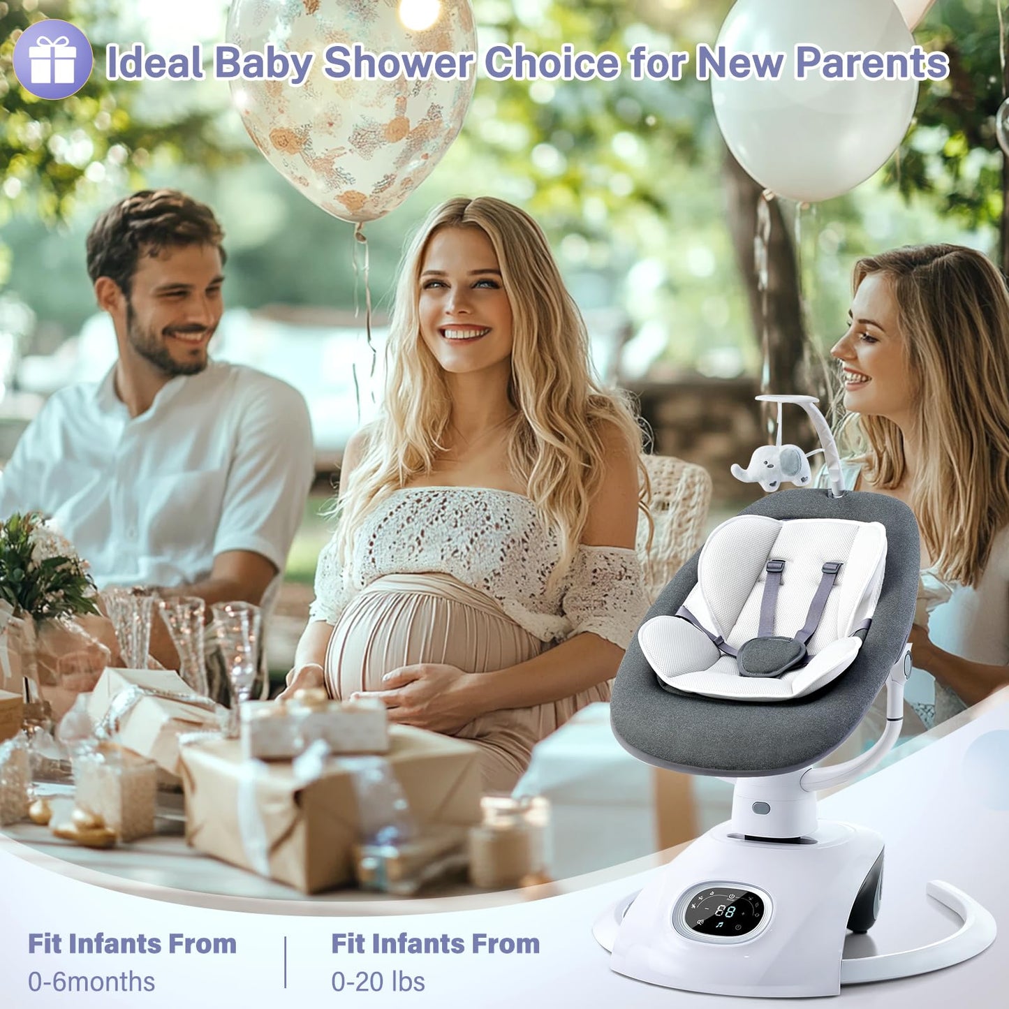 VaVaSoo Baby Swing for Infants Mamroo Electric Automatic Multi Motion Newborn for Girl & Boy with Remote Control, 5 Speed, 13 Melodies, Light Gray (Gary)