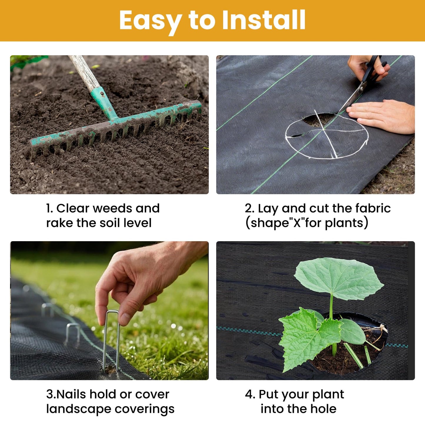 6FT x 300FT Weed Barrier Fabric, 3.2oz Landscape Fabric, Premium Weed Barrier Fabric Heavy Duty with 20 U-Shaped Securing Pegs for Greenhouse Floors, Flower Bed, French Drain, Construction Project