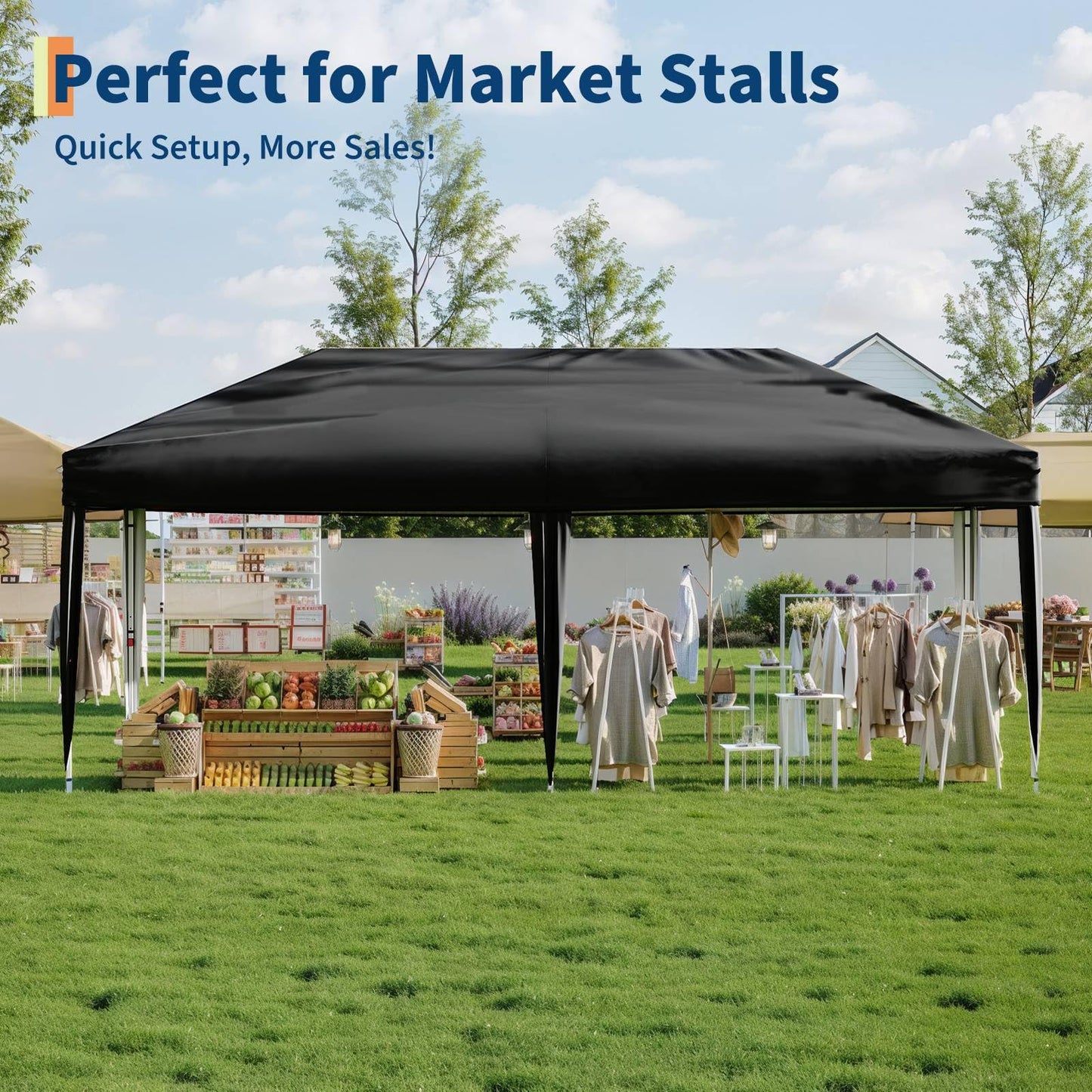 10x20 Pop Up Canopy with 4 Sidewalls, Beach Ten with One Push Setup, Heavy Duty Outdoor Instant Canopy Tent with Portable Roller Bag, Silver Coated Top, 3 Adjustable Height, Sandbags,Black