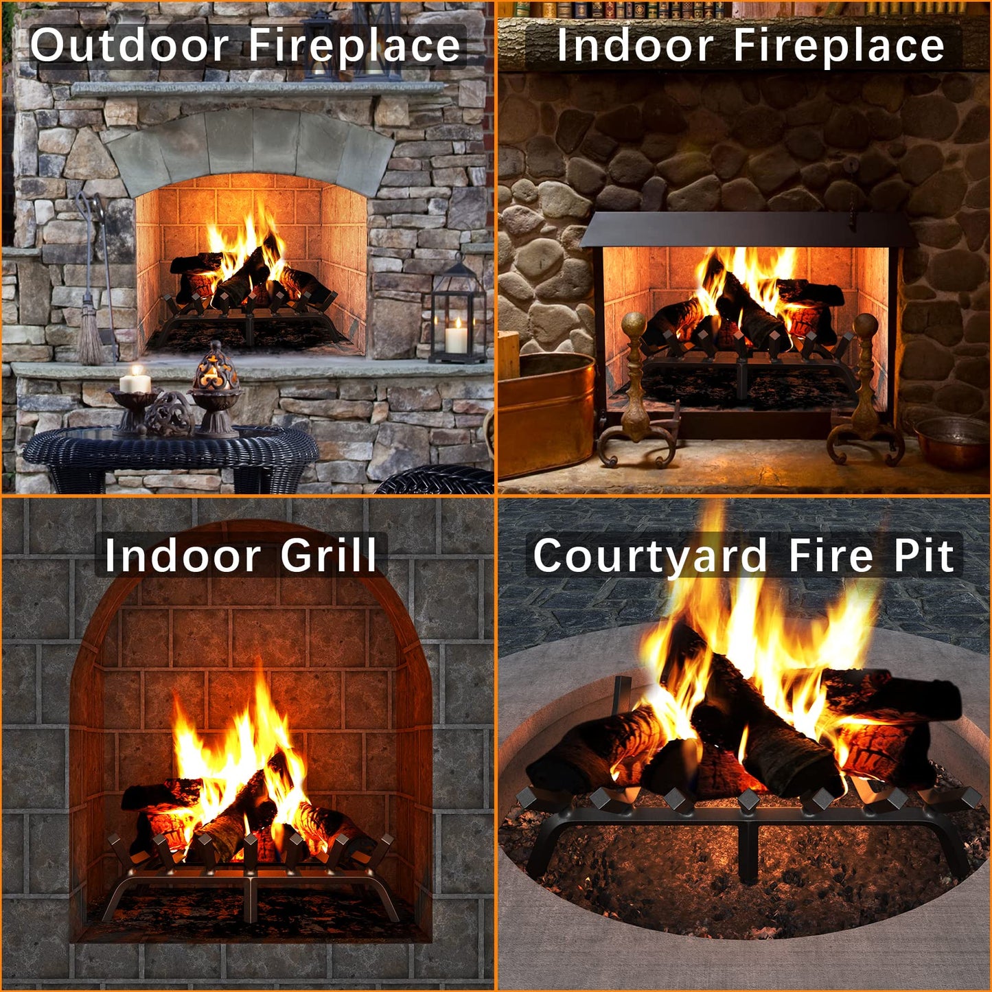 Mr IRONSTONE Fireplace Grate 30 inch Solid Steel Heavy Duty Firewood Log Burning Rack Fire Grates for Outdoor Kindling Tools Pit Indoor Fireplace Log Holder Wrought Iron Wood Stove