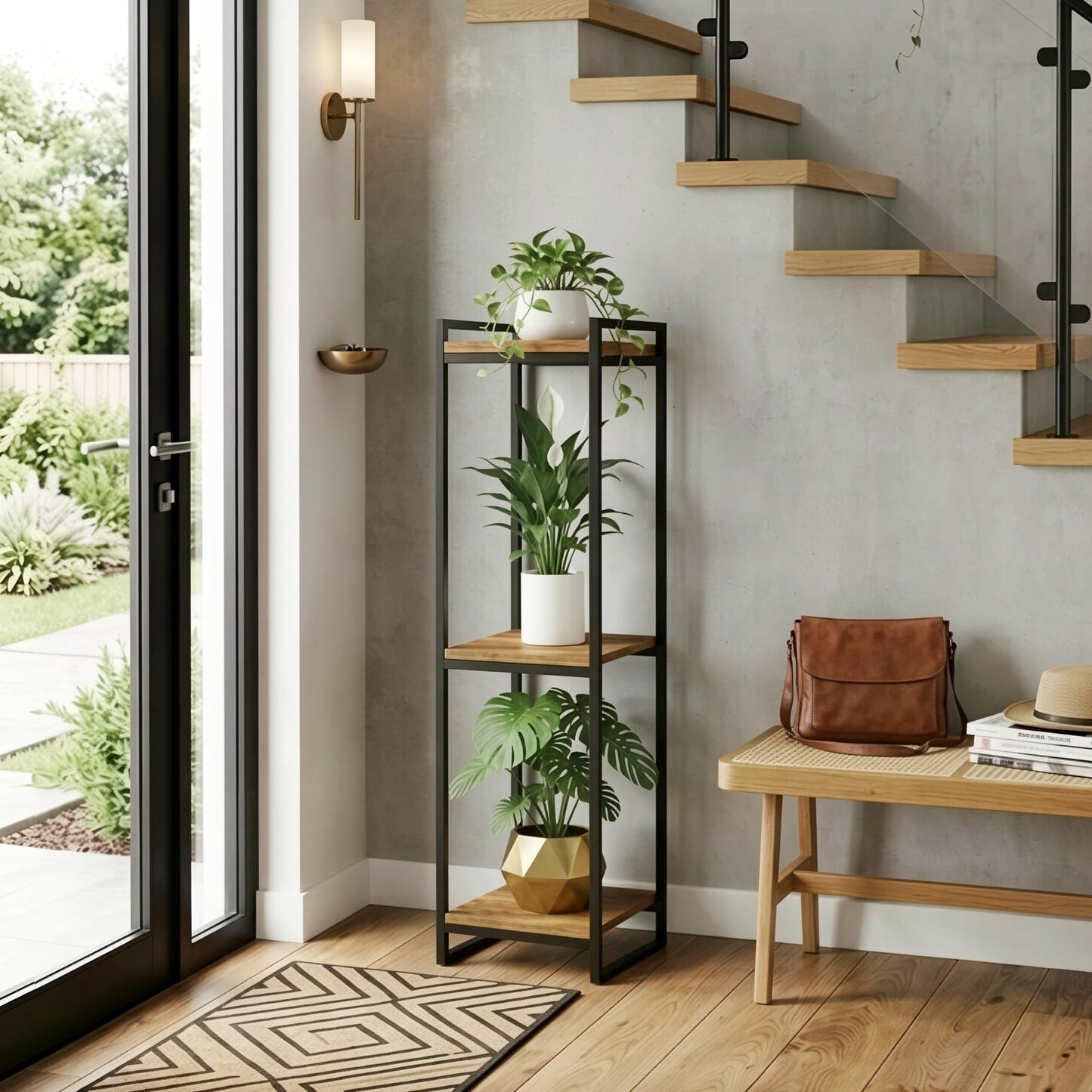 FONHAYE 45" Tall Plant Stand Indoor, 3-Tier Modern Plant Shelf Corner Flower Pot Holder Organizer for Living Room Balcony Garden, Rustic Brown