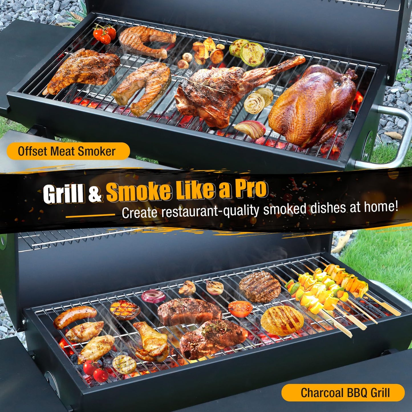 SUNLIFER Charcoal BBQ Grills Outdoor: Spacious Barrel Barbecue Grill with Side Front Table - Premium BBQ Smoker Combo for Backyard Cooking Patio Grilling Tailgating Party Camping Picnic