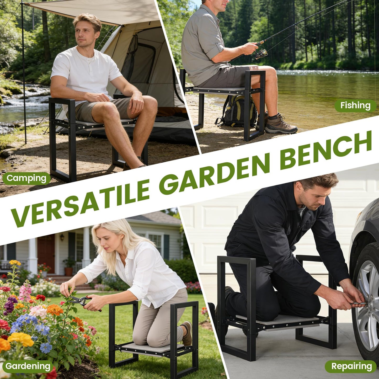 ETICSIPA Garden Kneeler and Seat Heavy Duty 500lbs, Anti-Tip Gardening Stools with 10.5” Widen Kneeling Pad for Seniors Gardeners, 2 in 1 Garden Bench for Kneeling and Sitting