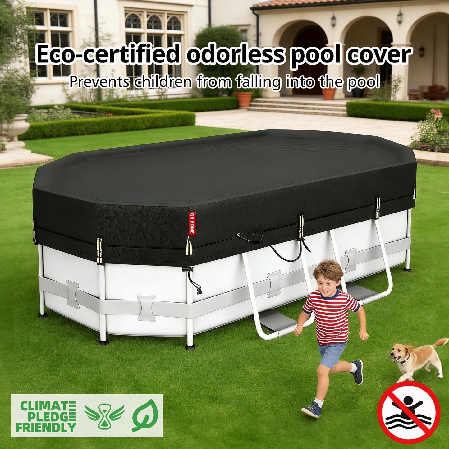 QH.HOME 10x16ft Oval Pool Cover,[Ultimate Windproof & Tear-Resistant Fabric],Snug Fit with Patented Ratchet & Weight Rings,Solar Pool Cover for Above Ground Pools, Blocks Leaves &Waterproof
