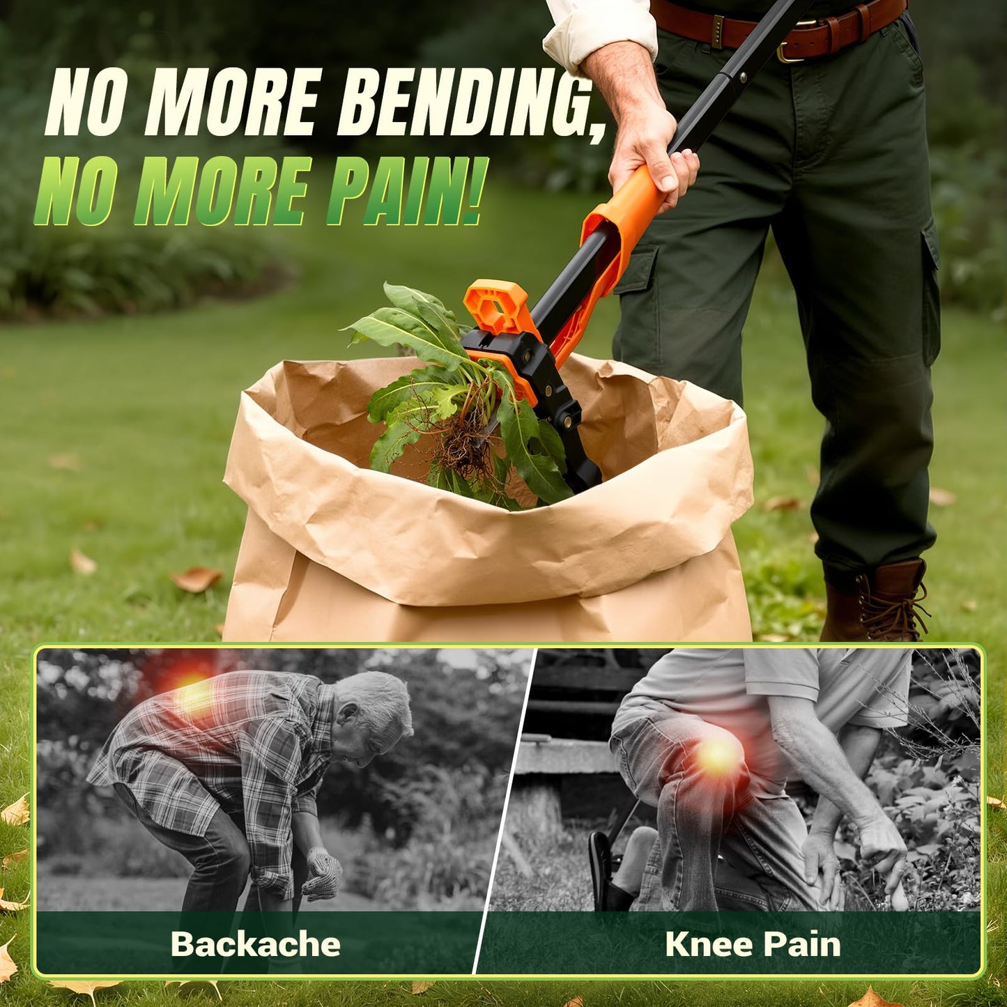 Crywag Weed Puller Tool - Stand Up Weed Puller with 4-Claw Steel Head, 39"-46" Retractable Handle & Easy-Eject Mechanism for Dandelions, Clover & More, No Bending or Kneeling