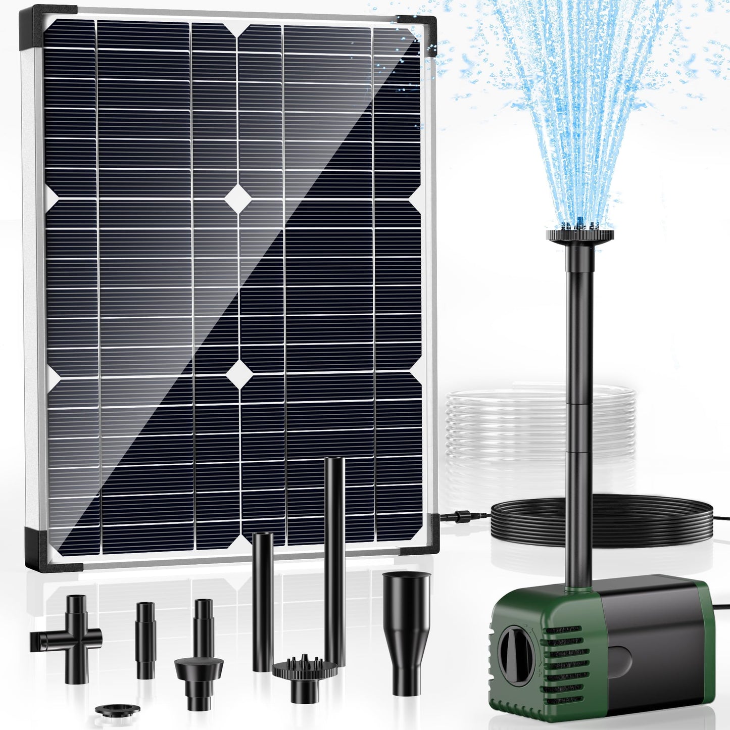 POPOSOAP Solar Water Pump Fountain,20W Solar Fountain Pump 320GPH Solar Powered Water Pump with Adjustable Flow, PVC Tubing and 16.4ft Cord Length for Ponds, Garden, Waterfall, Fish Pond