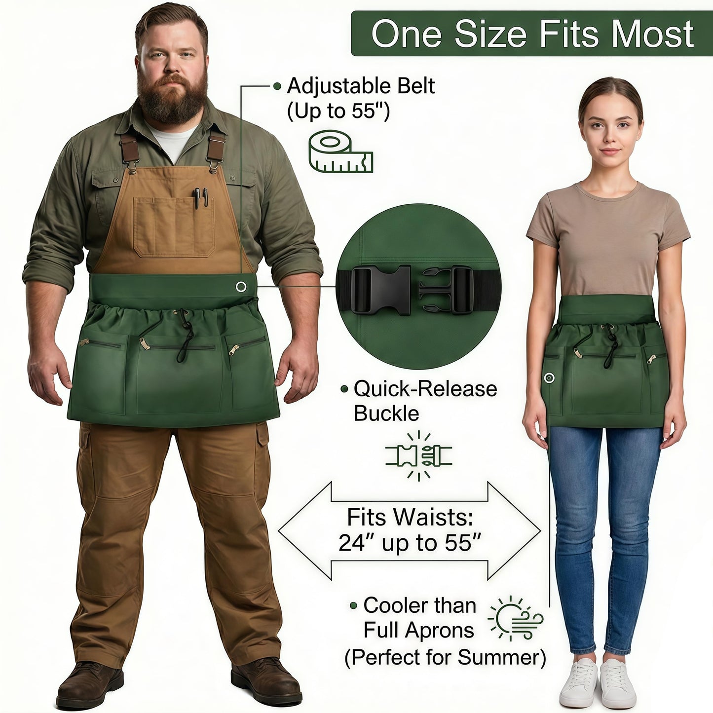 XJlSGXUSG Garden Apron with Deep Pockets - Adjustable Waist Tool Apron & Organizer with Zipper Pouch - Includes Thorn Resistant Gloves & 65ft Plant Tie - Heavy Duty Gardening Gift Kit for Women & Men