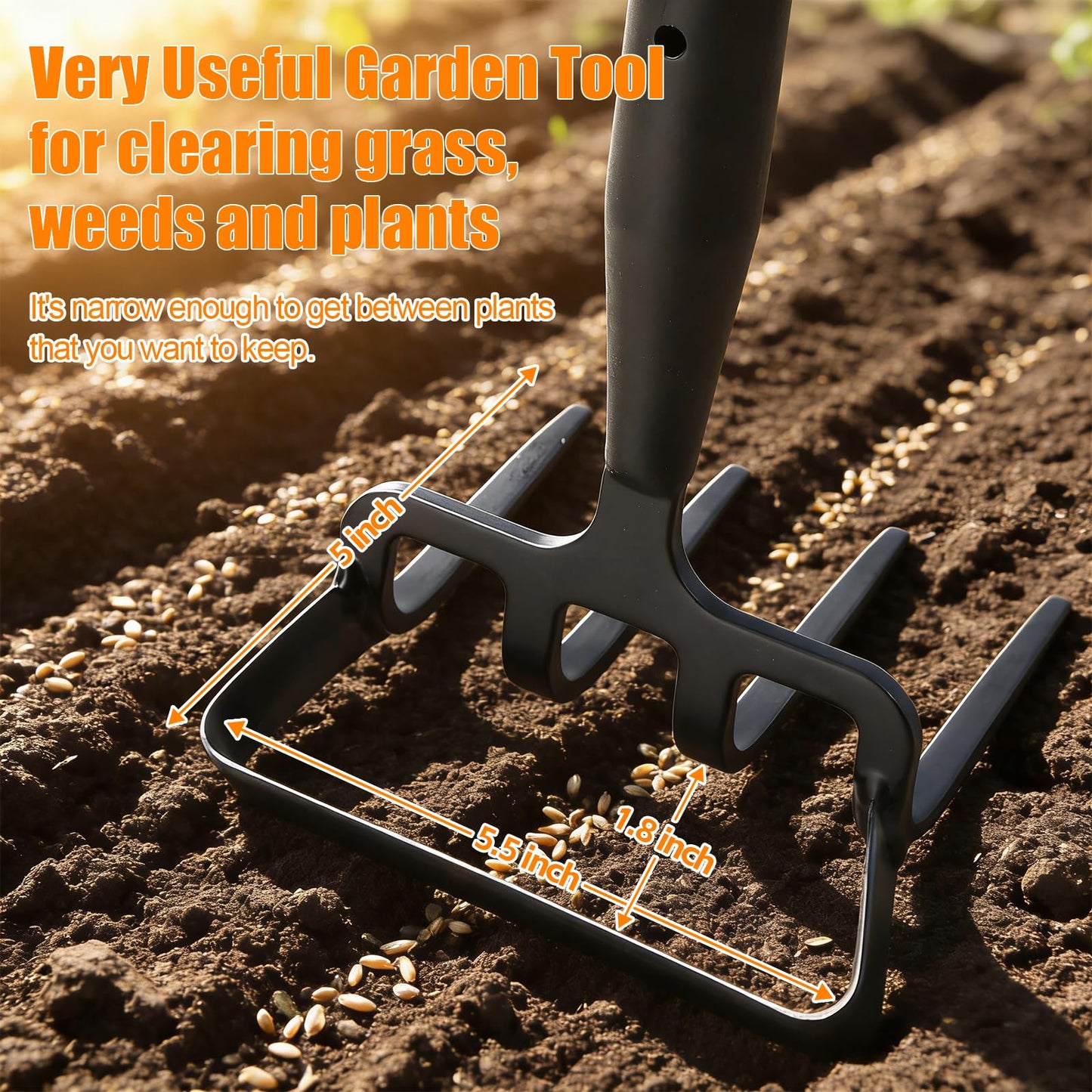 Garden Hoe, 62 Inch Weed Tool, Long Soil Tiller Cultivator, Heavy Duty Metal Stirrup Hoe Weeder Scraper Rake for Flower Beds, Patio, Garden Loosening Soil Weeding Digging