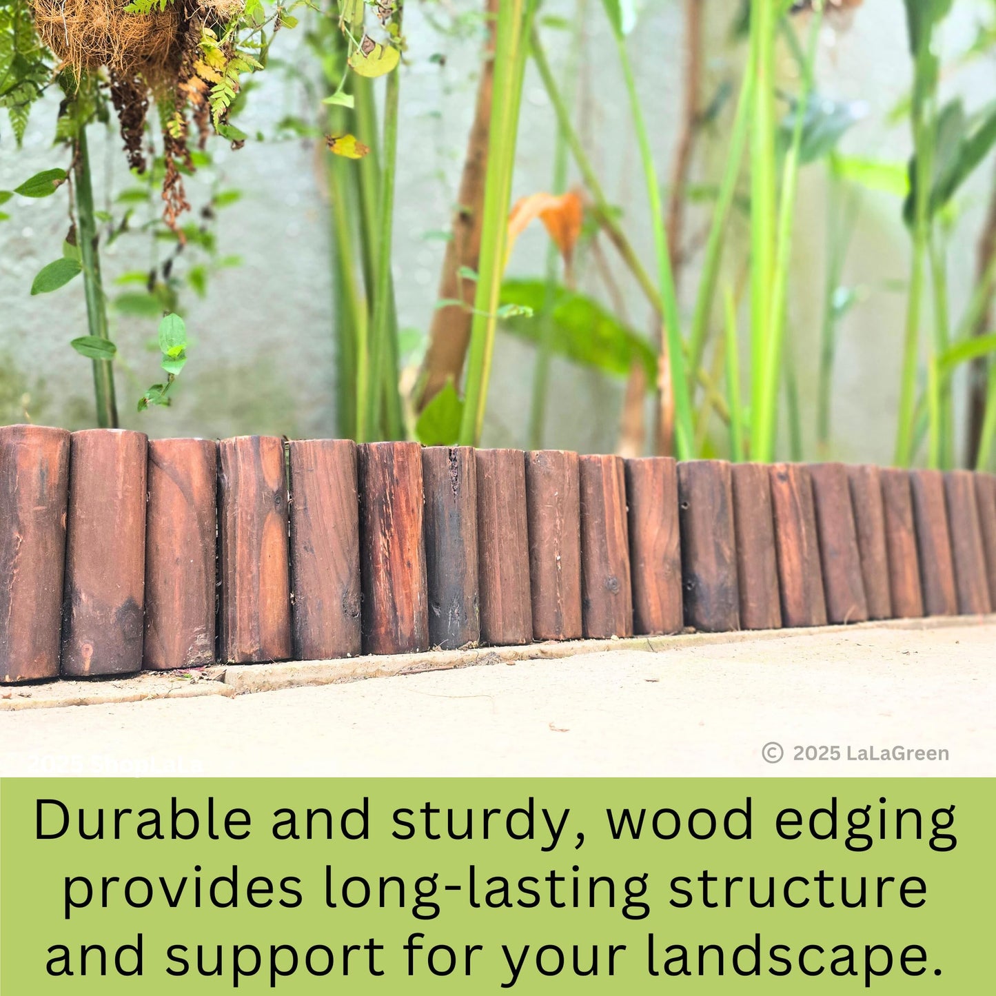 LaLaGreen Decorative Landscape Edging (30"x6", 4 Pack) Brown Wooden Fence Panels with Metal Stakes, Flowers Bed Landscape Fencing for Lawn Yard Patio Pathway Decor Tree Rings Garden Barries Outdoor