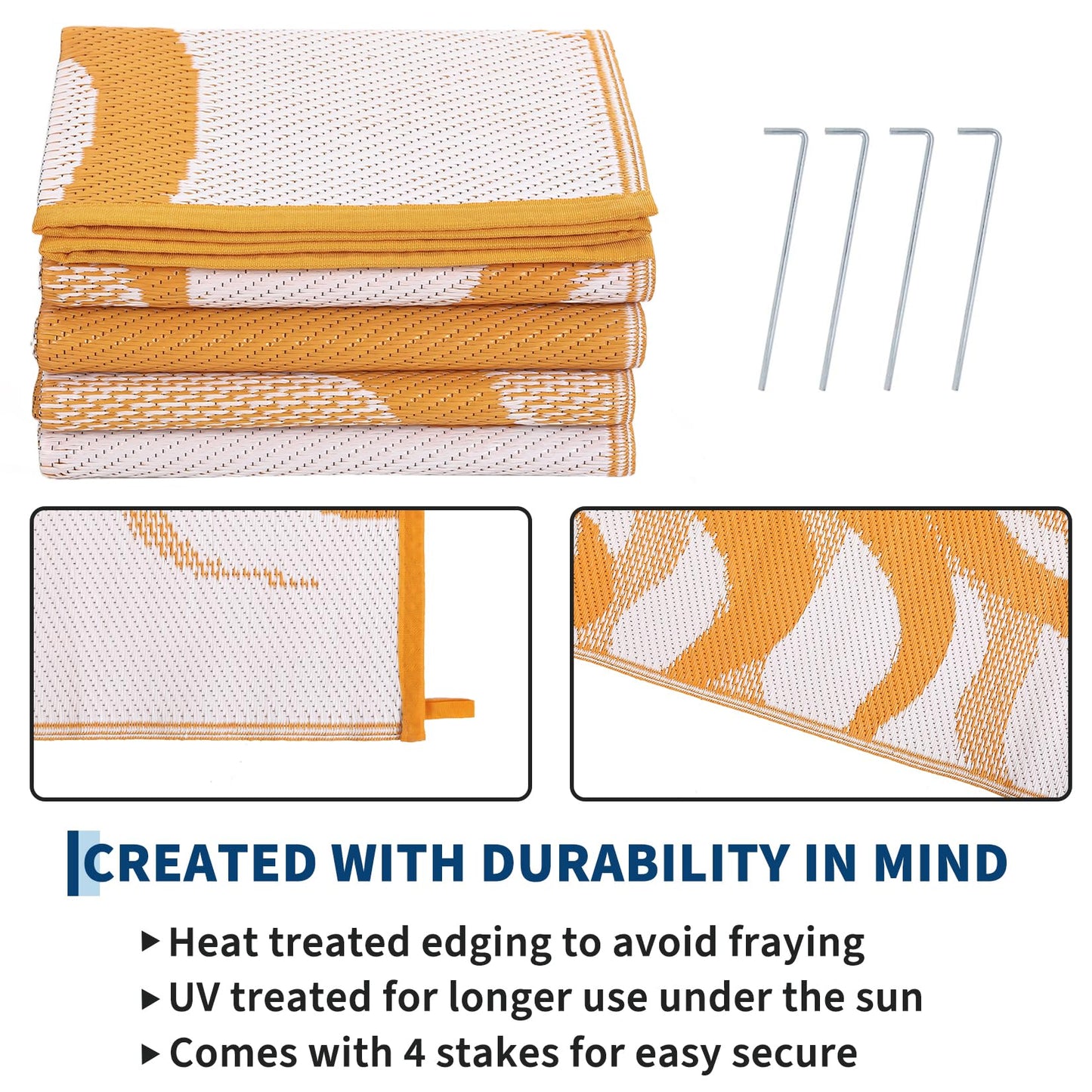 Garvee Outdoor Rug 8x10 Waterproof Patio Rugs with Boho Sun Pattern, Reversible Plastic Straw Camping Rugs Outdoor Indoor RV Mat Carpet for Deck, Backyard, Picnic, Porch, Balcony, Beach, Orange