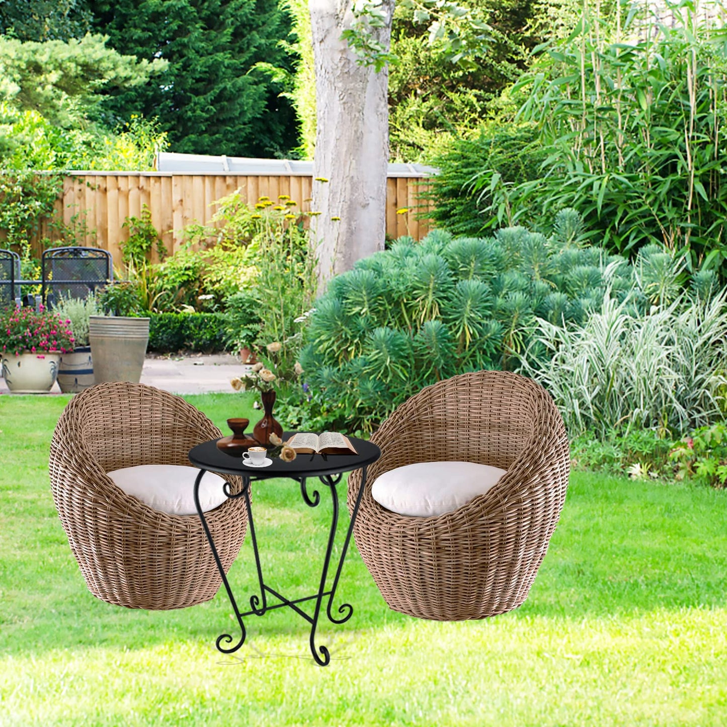 Wtiujhg Small Patio Side Table,Round Metal Side Table,Weather Resistant Anti-Rust Outdoor Side Tables,Outdoor End Table for Garden,Porch,Balcony,Yard,Black