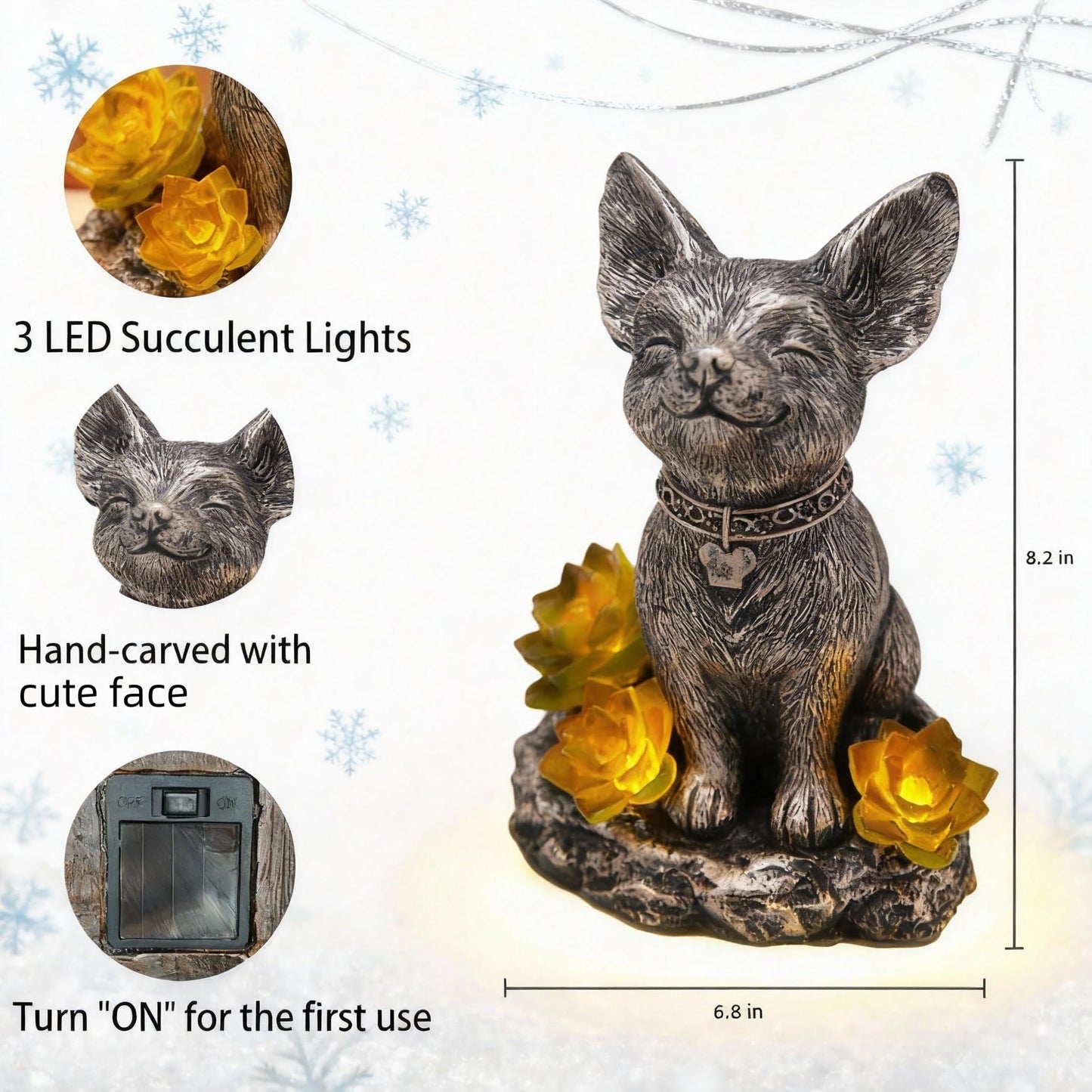 IVCOOLE Solar Dog Garden Statue - Outdoor Dog Decor with Solar Light, Resin Solar Garden Statue Waterproof for Patio Porch Lawn and Yard - Dog Figurine Gift for Mom, Grandma, Dog Lovers