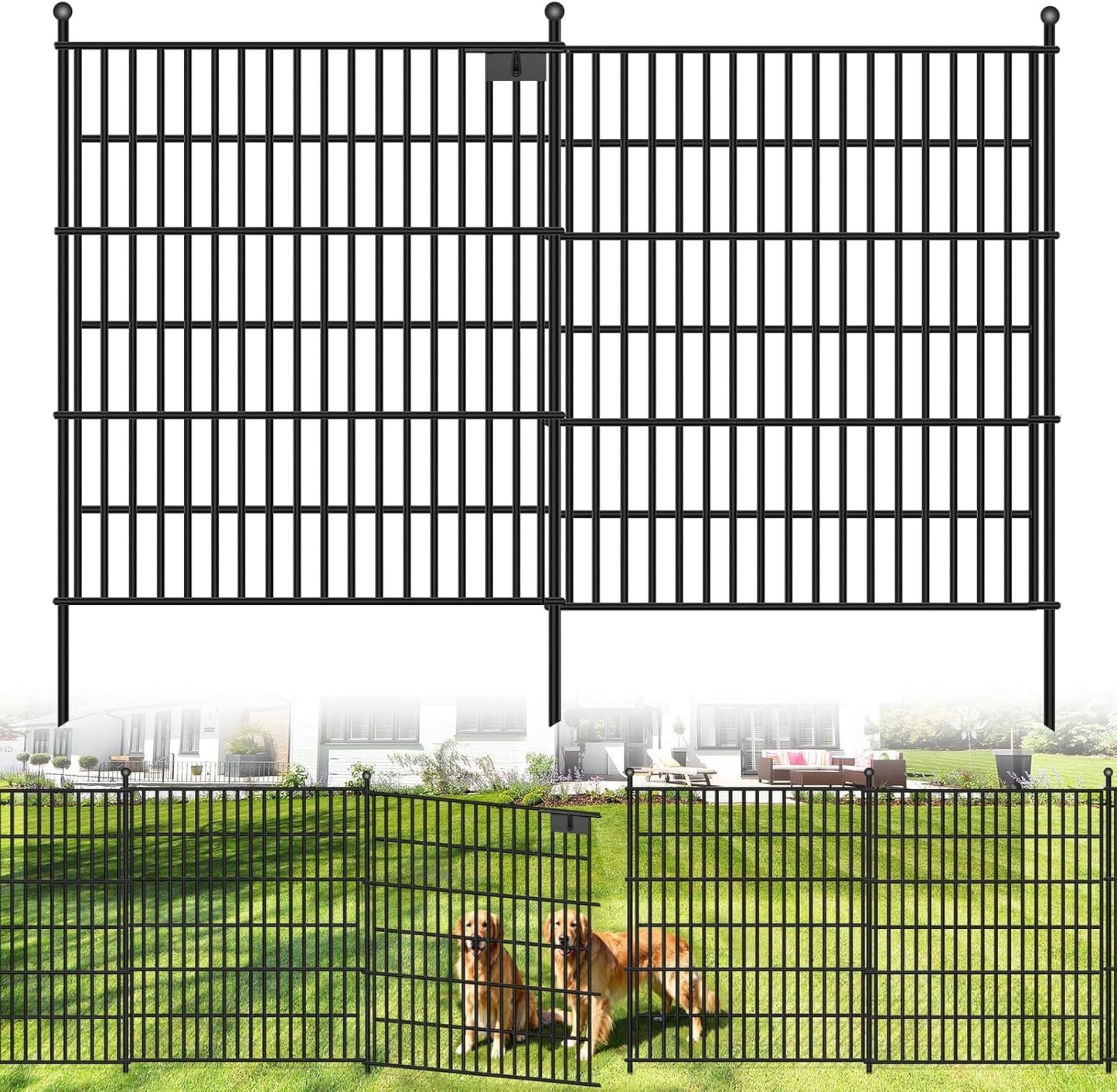 Toolterritary 10 Panels No Dig Garden Fence with Gate, 40 in(H) X 24.2 ft(L) Metal Fence Panels, Thickened Rustproof Garden Fencing, Animal Barrier Fence for for Dogs, Rabbits, Landscape, Patio