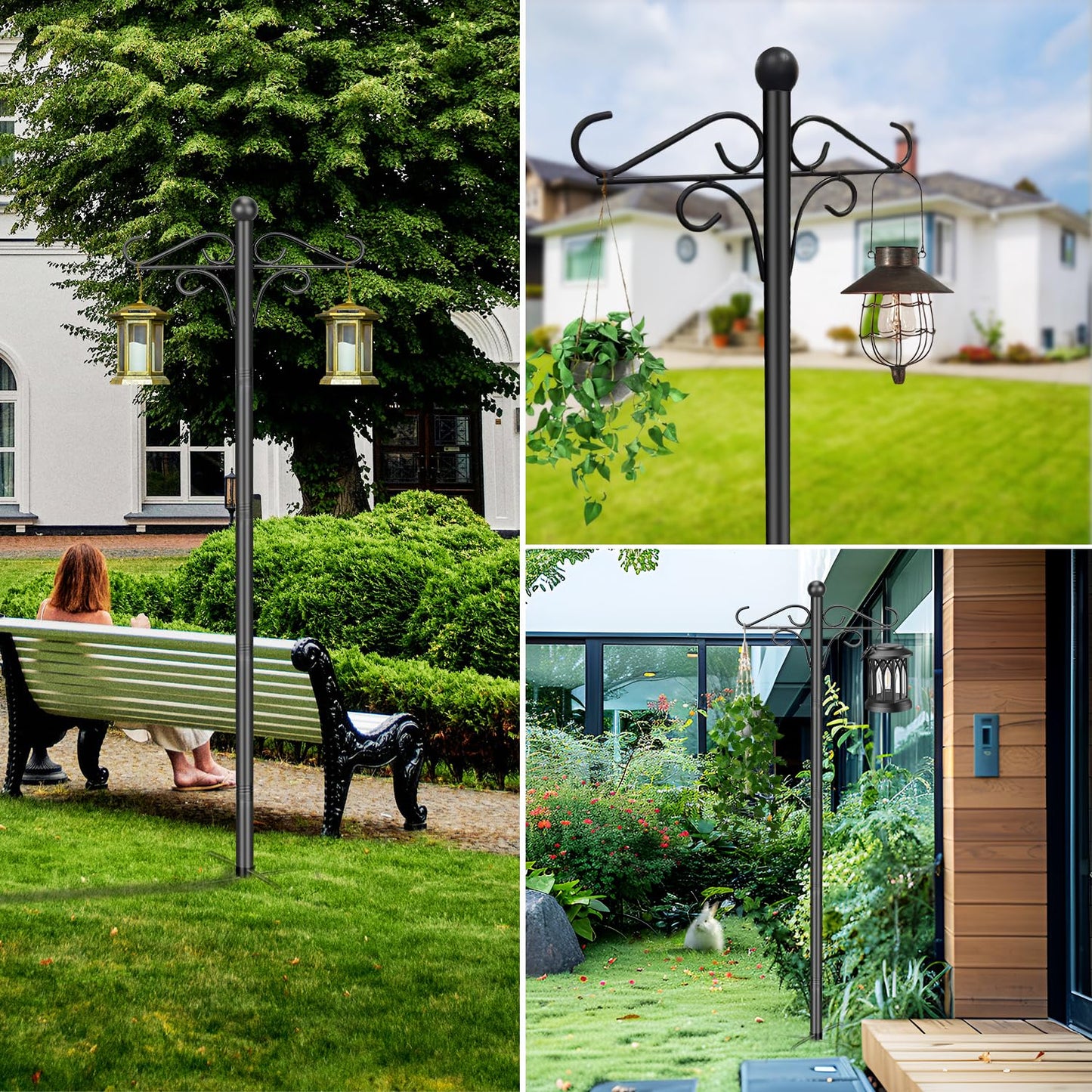 PIYILO Shepherds Hooks for Outdoor, 2 Pack 76.8 in Heavy Duty Bird Feeder Pole, Thickened Double Shepherd Hook Stand for Hanging Plants, Lanterns, Solar Lights, Wind Chime, Hummingbird Feeder, Garden