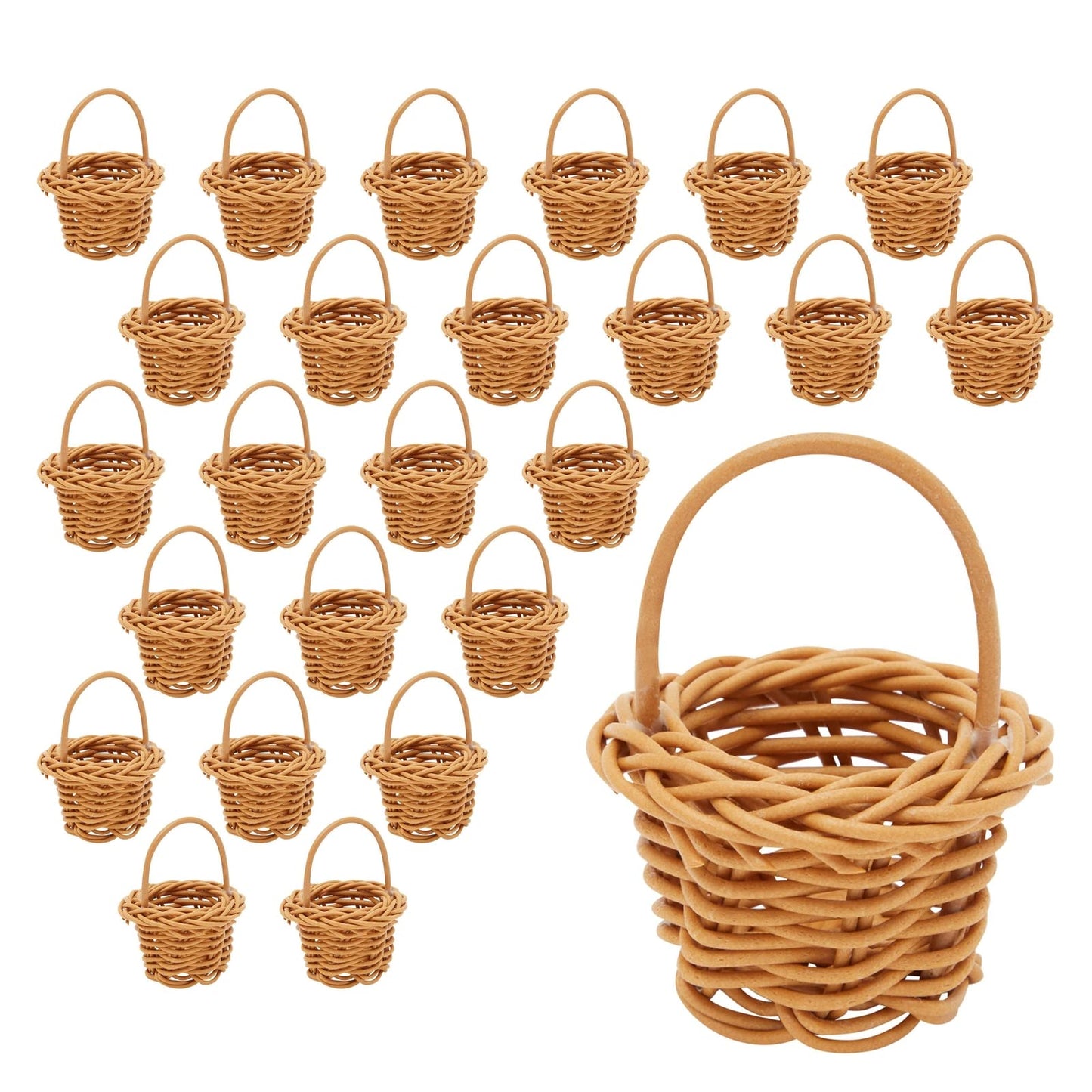 Juvale Mini Baskets Picnic Style with Handles - 1.75 x 1.75 x 2.7 in, Brown, Pack of 24, Traditional Style - Tiny Baskets for Craft, Birthday Party Favor & Baby Shower Favor