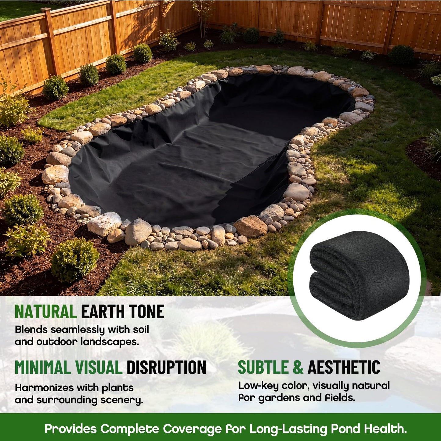 Fanfanwin 20 x 20 ft Pond Liner Underlayment 6oz Heavy Duty Black Non Woven Geotextile Underlayment Fabric with 10 U-pins for Outdoor Pond Streams Fountains Garden Waterfalls Fishpond Weed Barrier