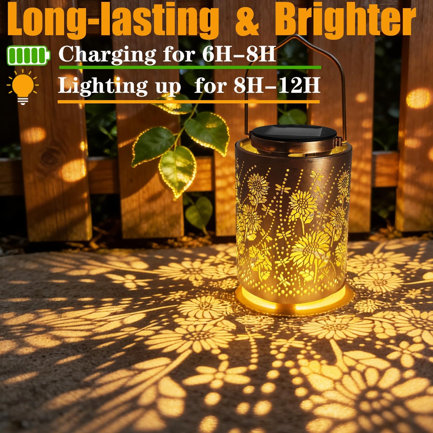 Solar Lights Outdoor Waterproof - Sunflower & Dragonfly Solar Lantern with Hanging Hook, Decorative Garden Lights for Yard, Patio, Lawn, Birthday Gifts for Women/Grandma，Mother's Day Gifts for mom
