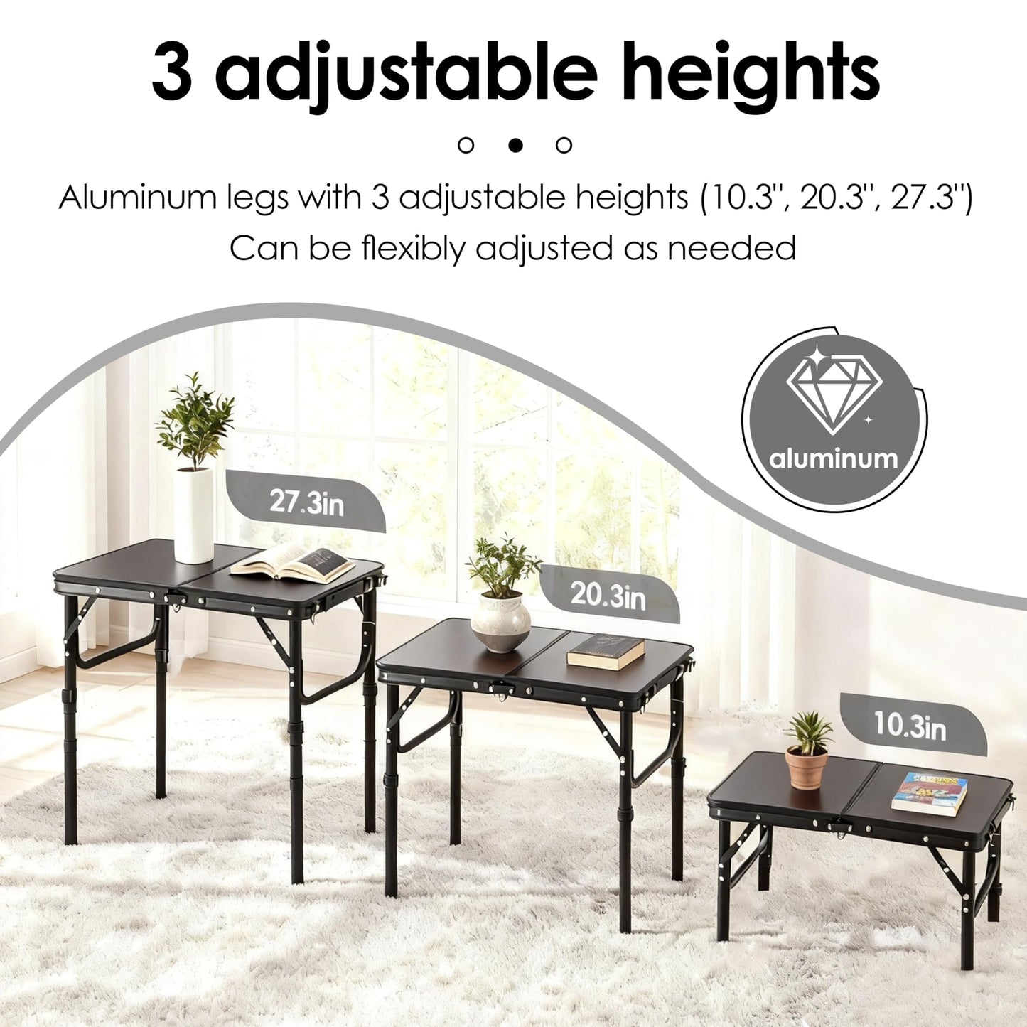Folding TV Trays Foldable Dinner Tray Table Adjustable Height Food Snack Eating Couch Side Table Study Aluminum Portable Sofa Tray End Table for Outdoor Indoor Camp Pinic Bed Couch Living Room(Black)