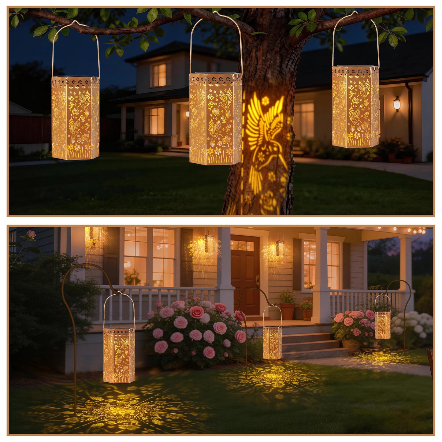 Hummingbird Solar Lanterns Outdoor Waterproof, Birthday Gifts for Women Mom Grandma, Hanging Solar LED Lights for Garden Decor Outside, Metal Lantern for Yard, Patio, Backyard, Porch