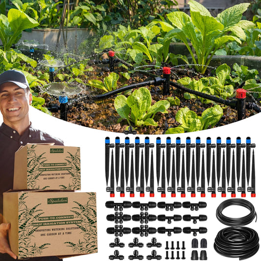 Push-to-Connect Drip Irrigation System Adjustable Irrigation System for Garden Raised Bed Automatic Plant Watering System Complete Drip Irrigation Kit with Drip Emitters, Tubing, Connectors